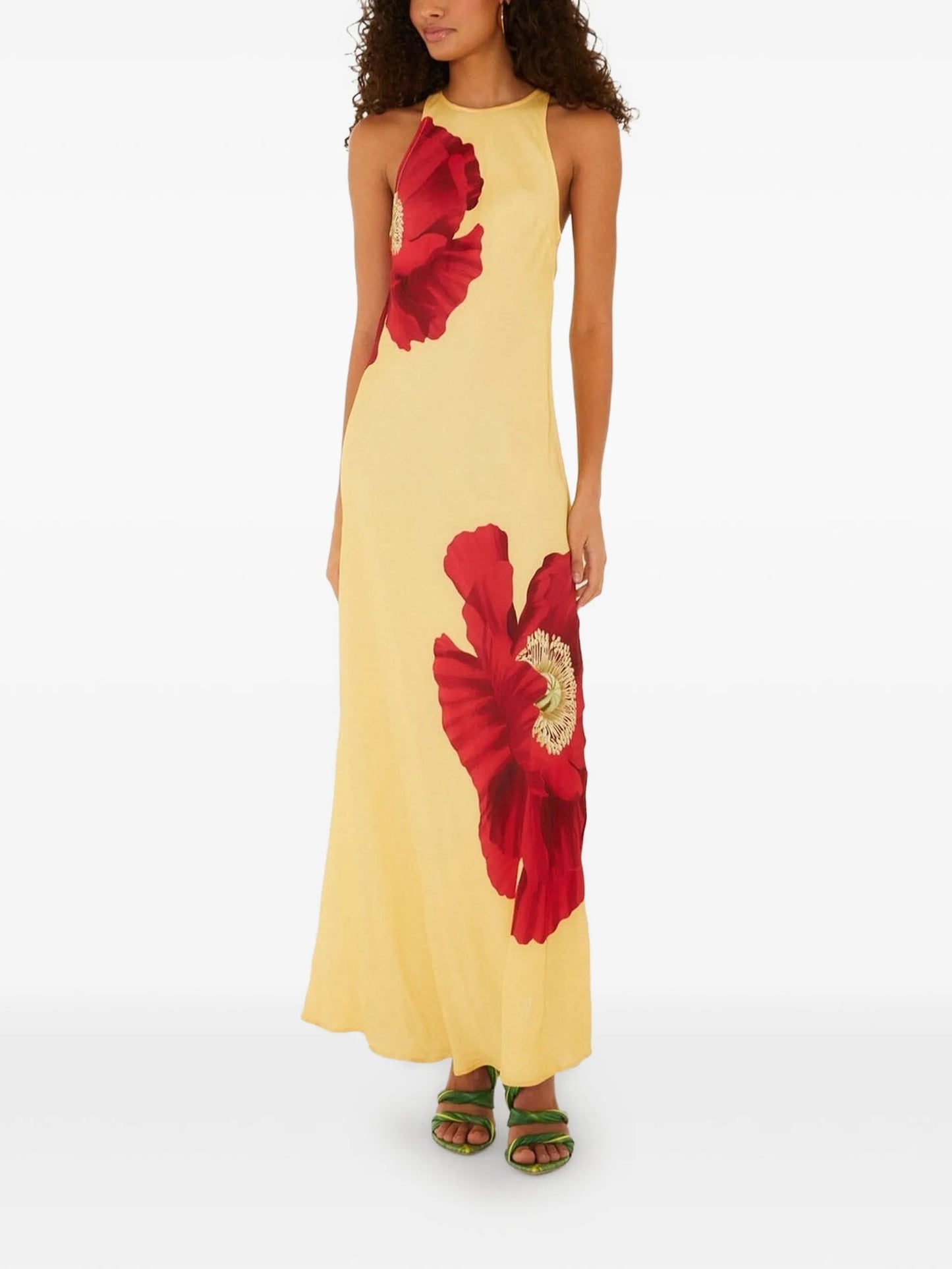 poppy-print sleeveless maxi dress