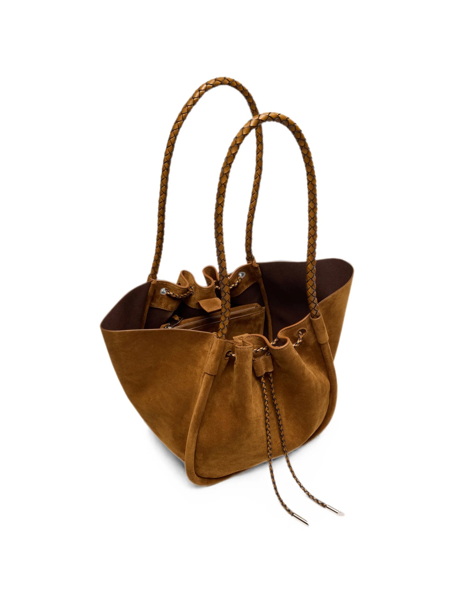 large Ruched tote in suede and braided calf
