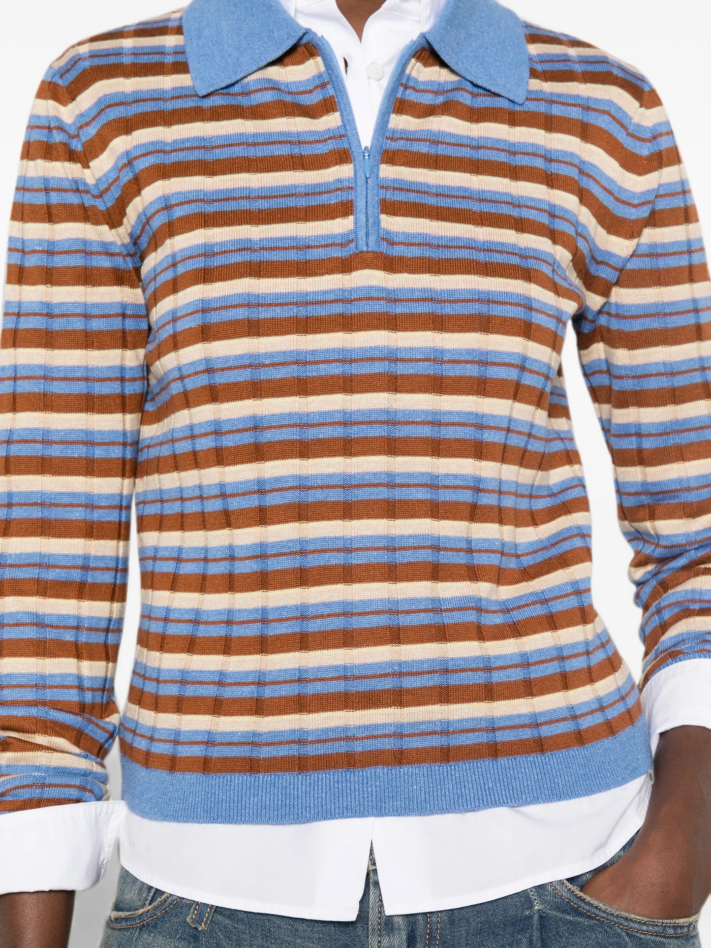 striped zip-up polo sweater