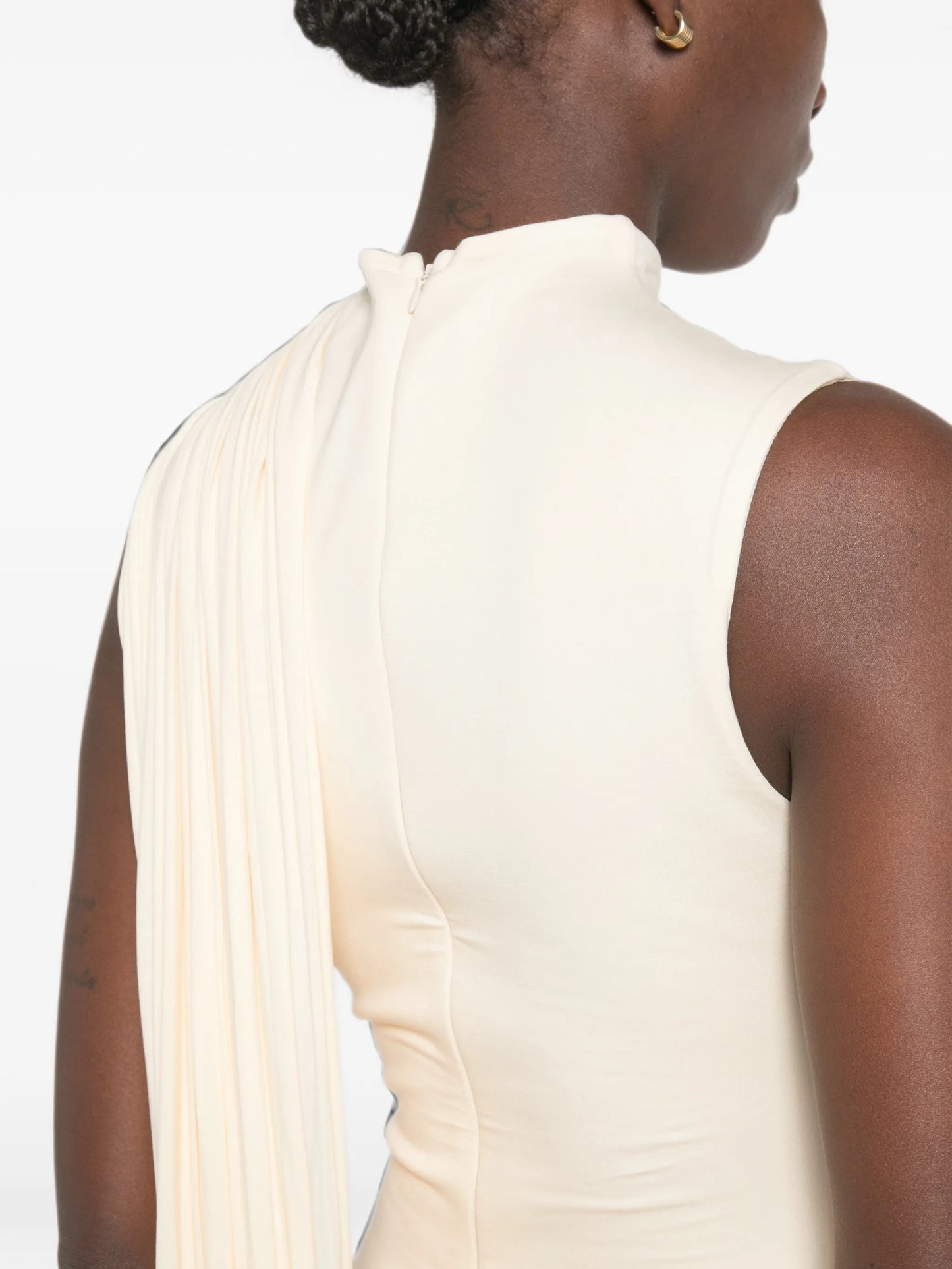 mock-neck draped maxi dress