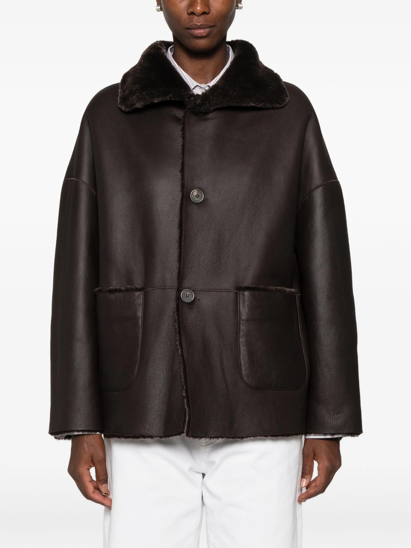 button-up shearling jacket