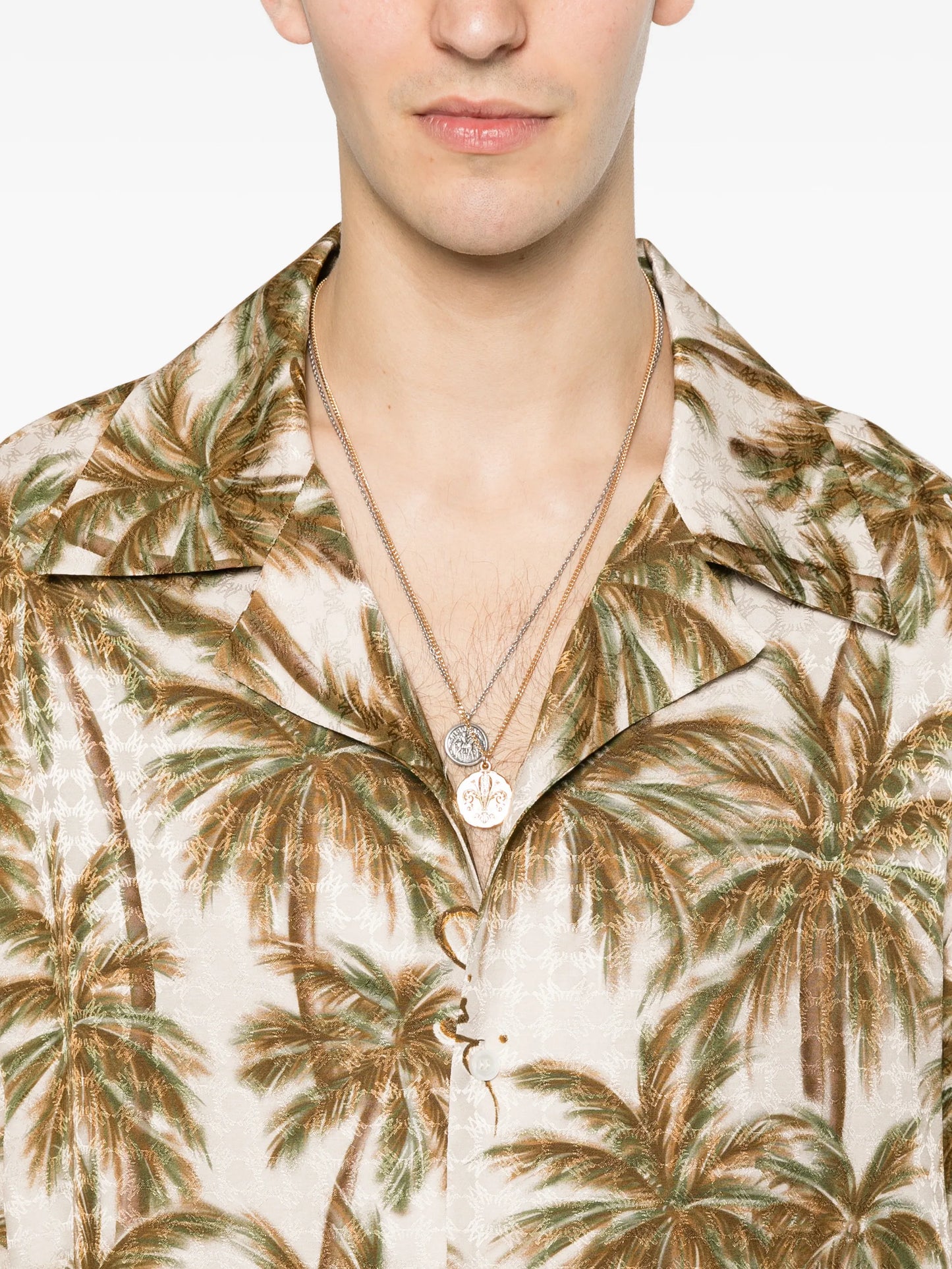 palm-tree-print silk shirt
