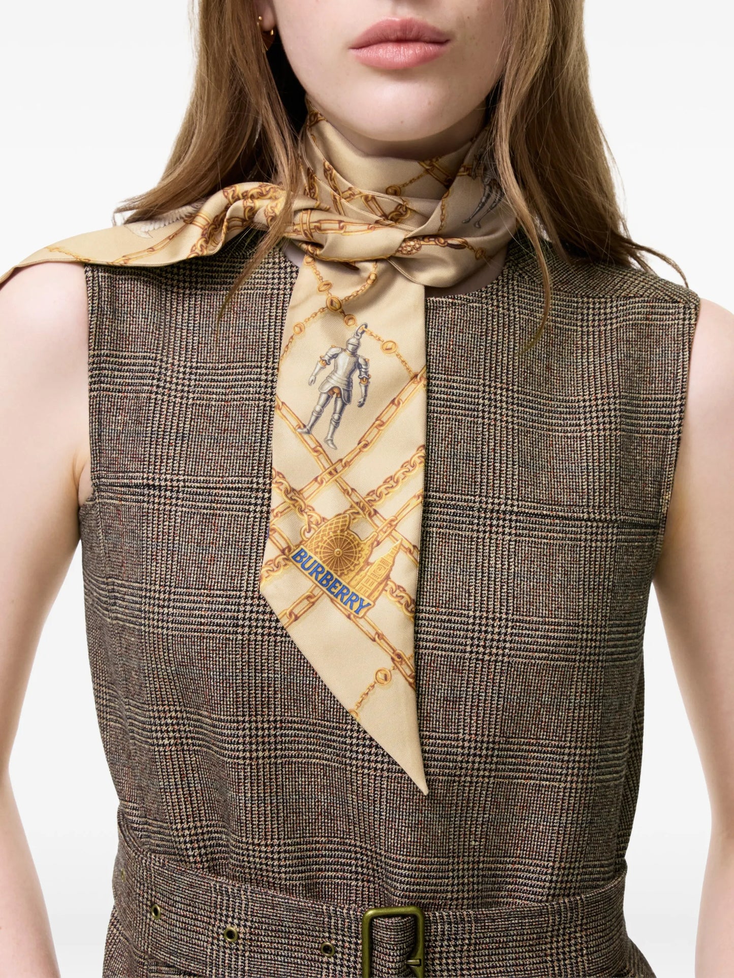 skinny Check charm silk scarf