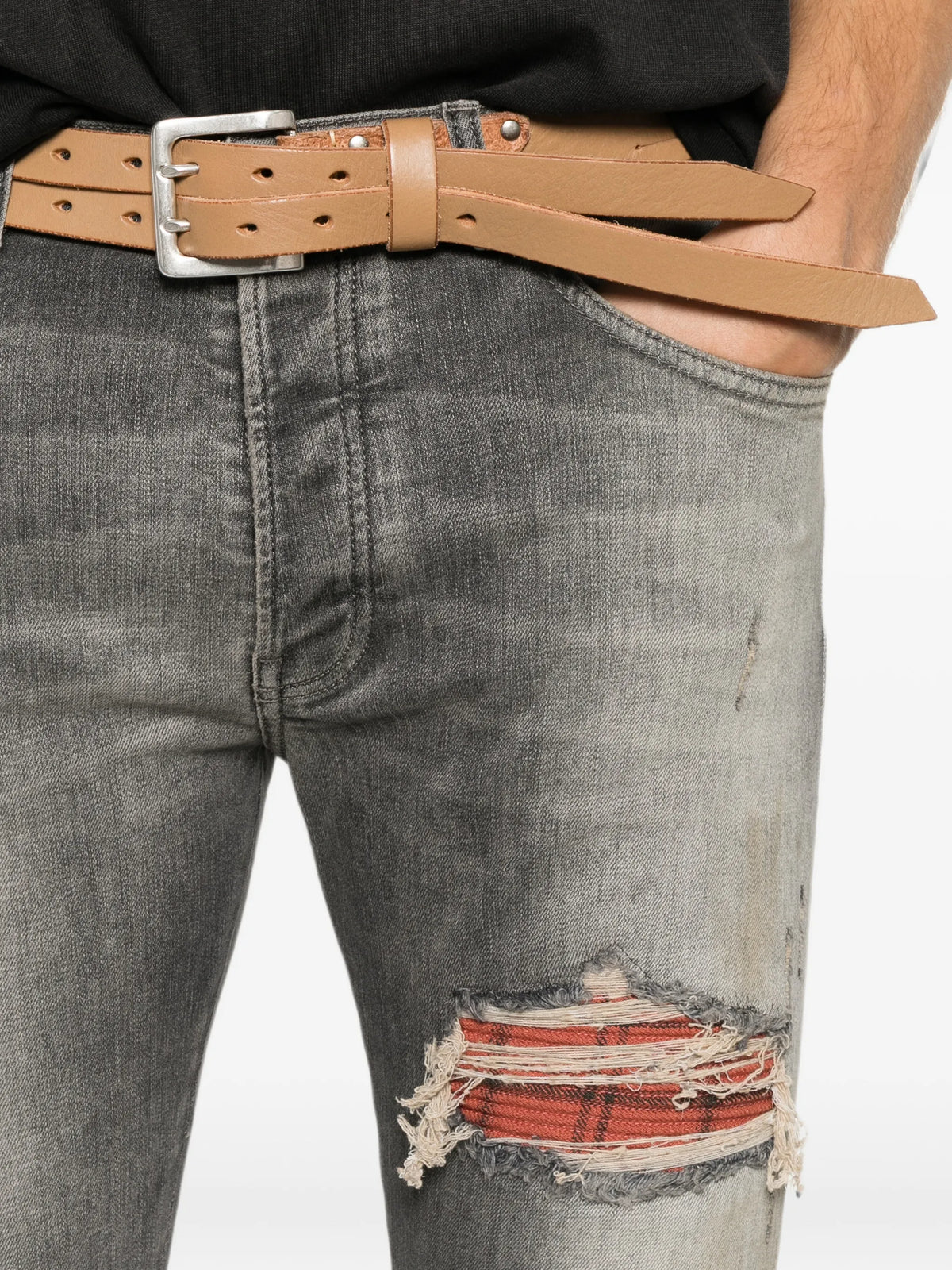 distressed patchwork jeans