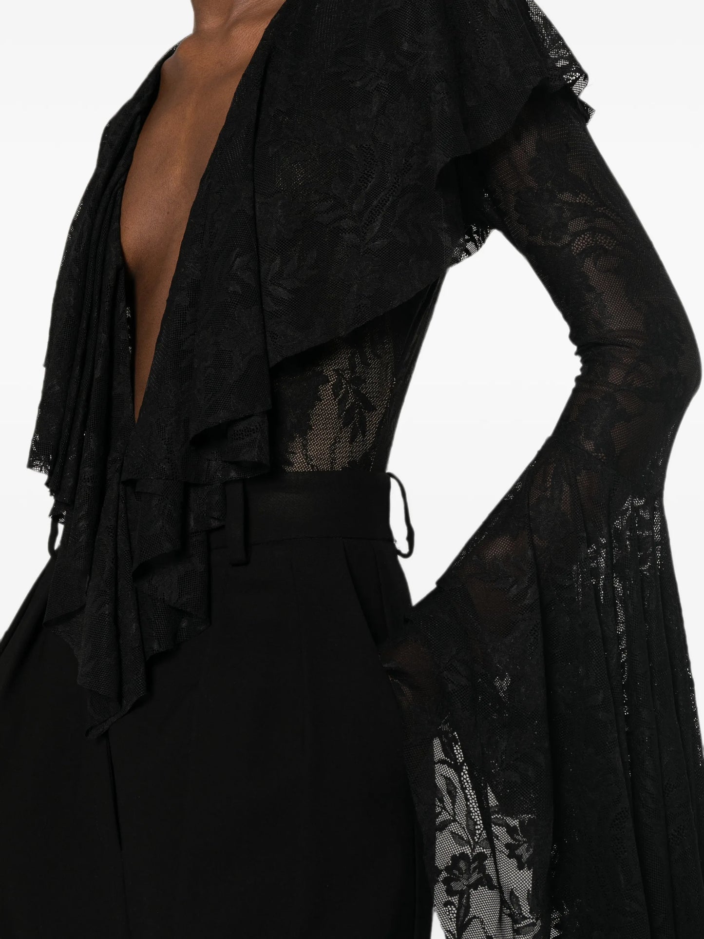 ruffled V-neck bodysuit