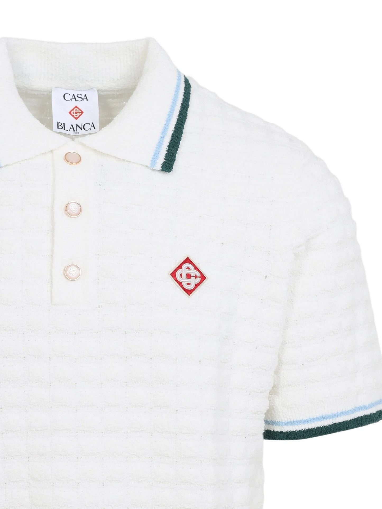 white boucle short sleeve polo shirt