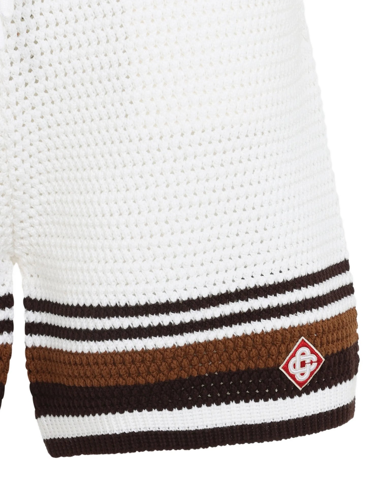white & brown Tennis Stripe crochet shorts