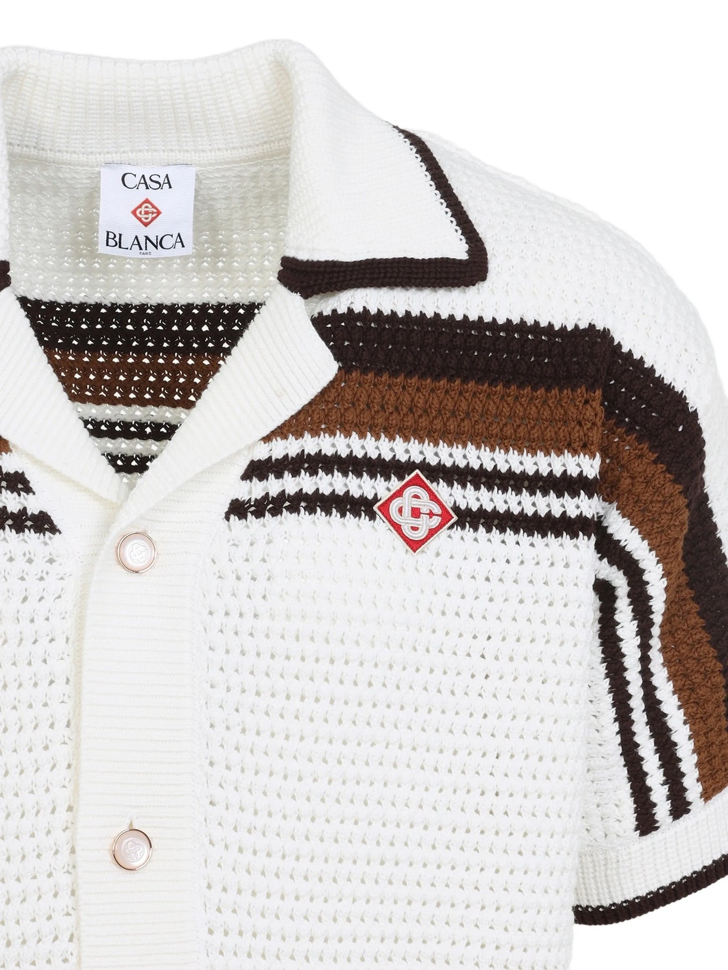 crochet-knit striped shirt