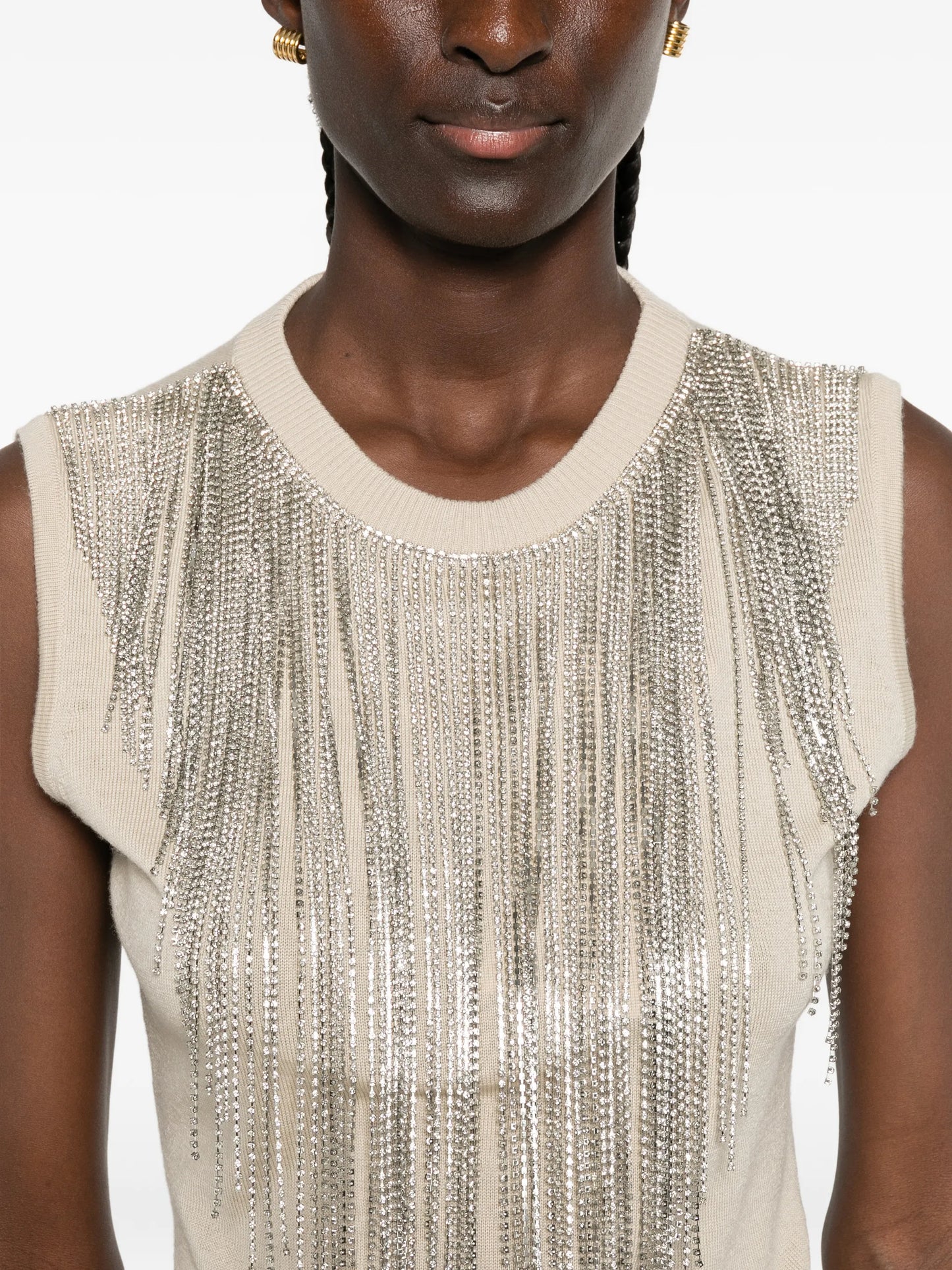 fringed crystal-embellished top