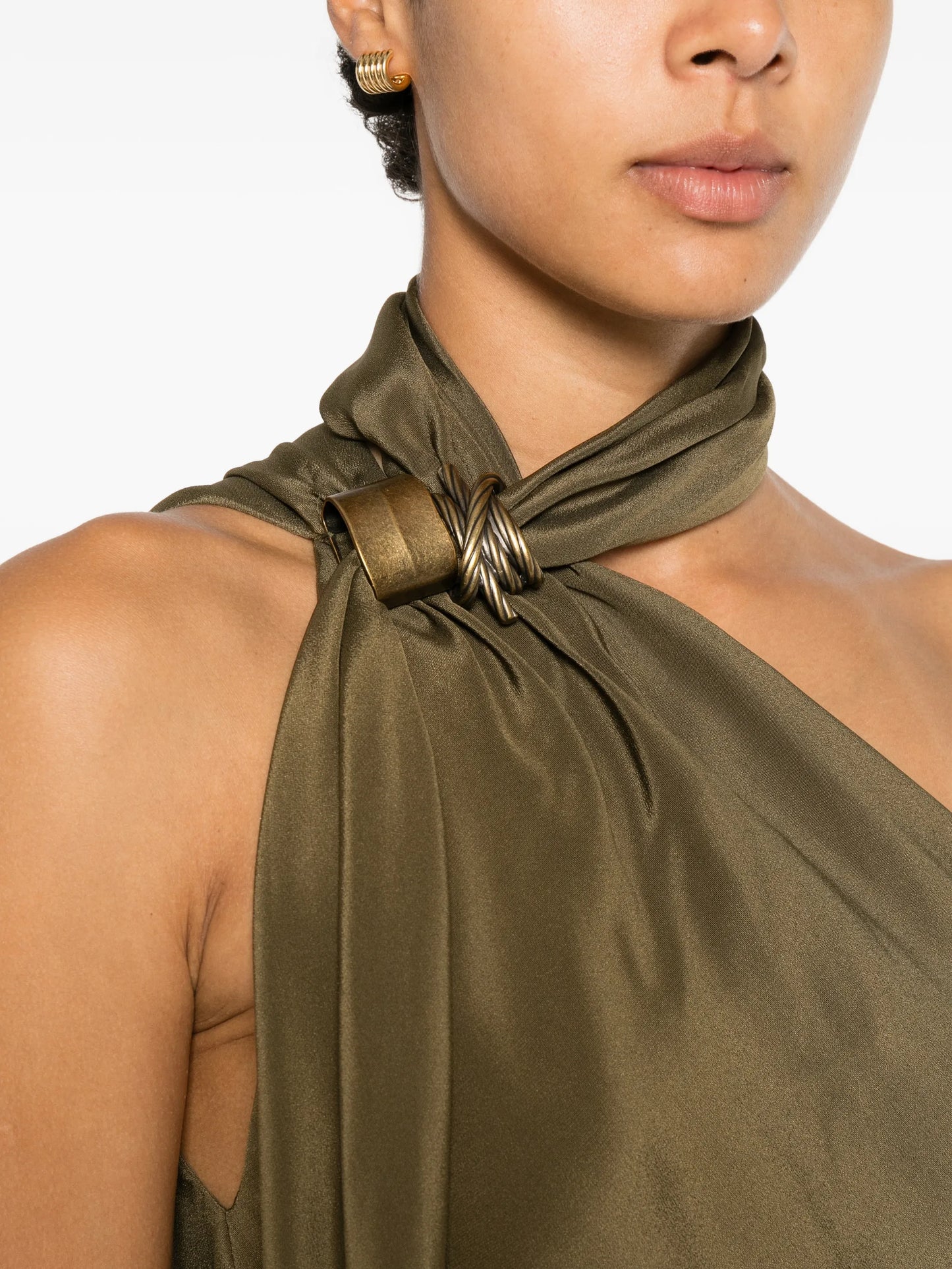 Evasto one-shoulder hardware-detail silk midi dress