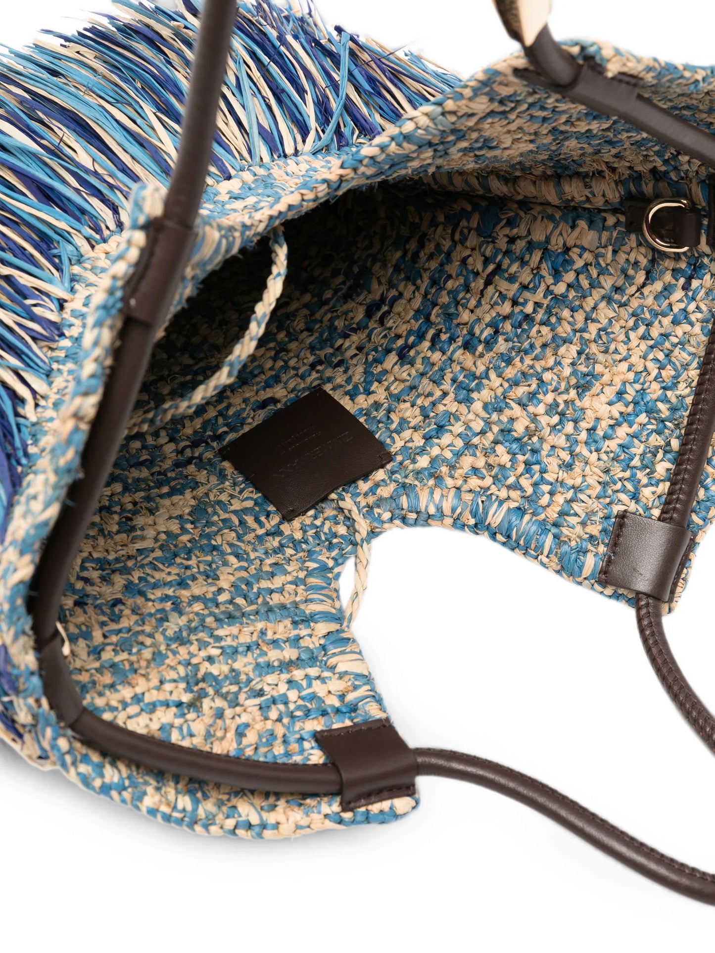 fringe-trimmed woven tote bag