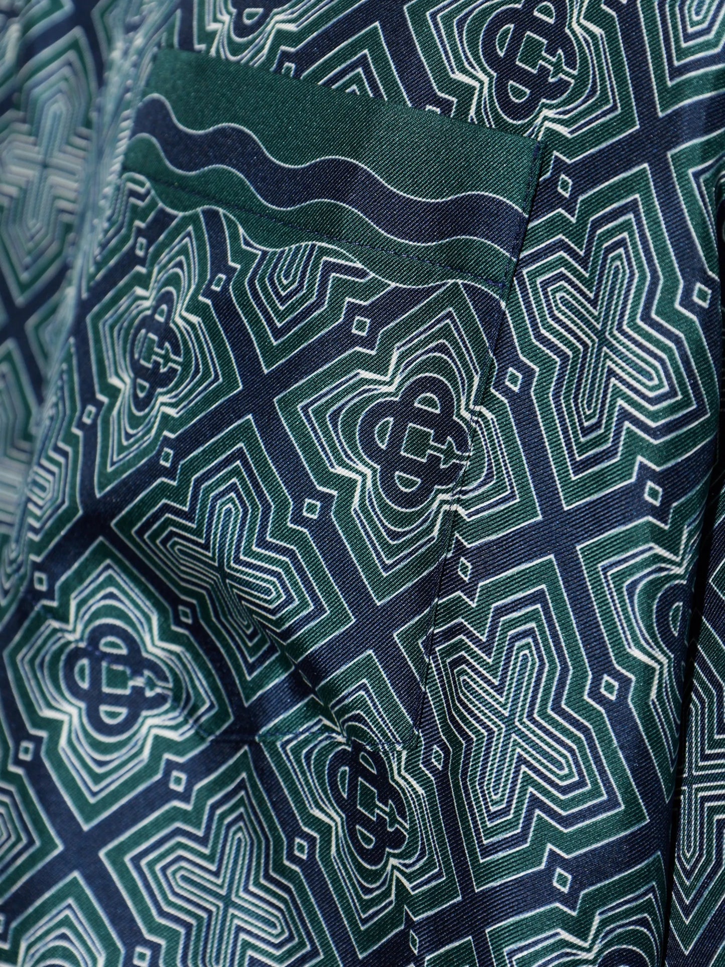 dark green Radiating monogram short sleeve silk shirt