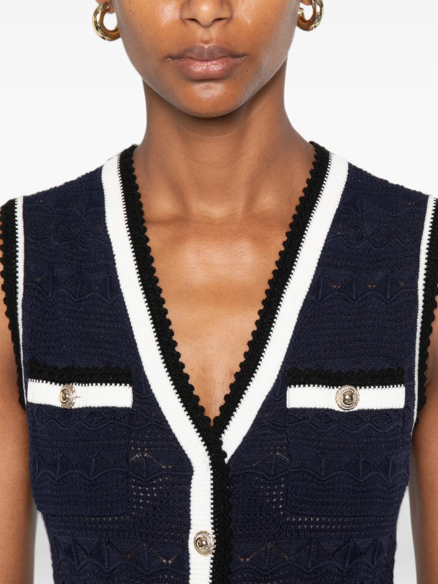 bow-detail pointelle-knit mini dress