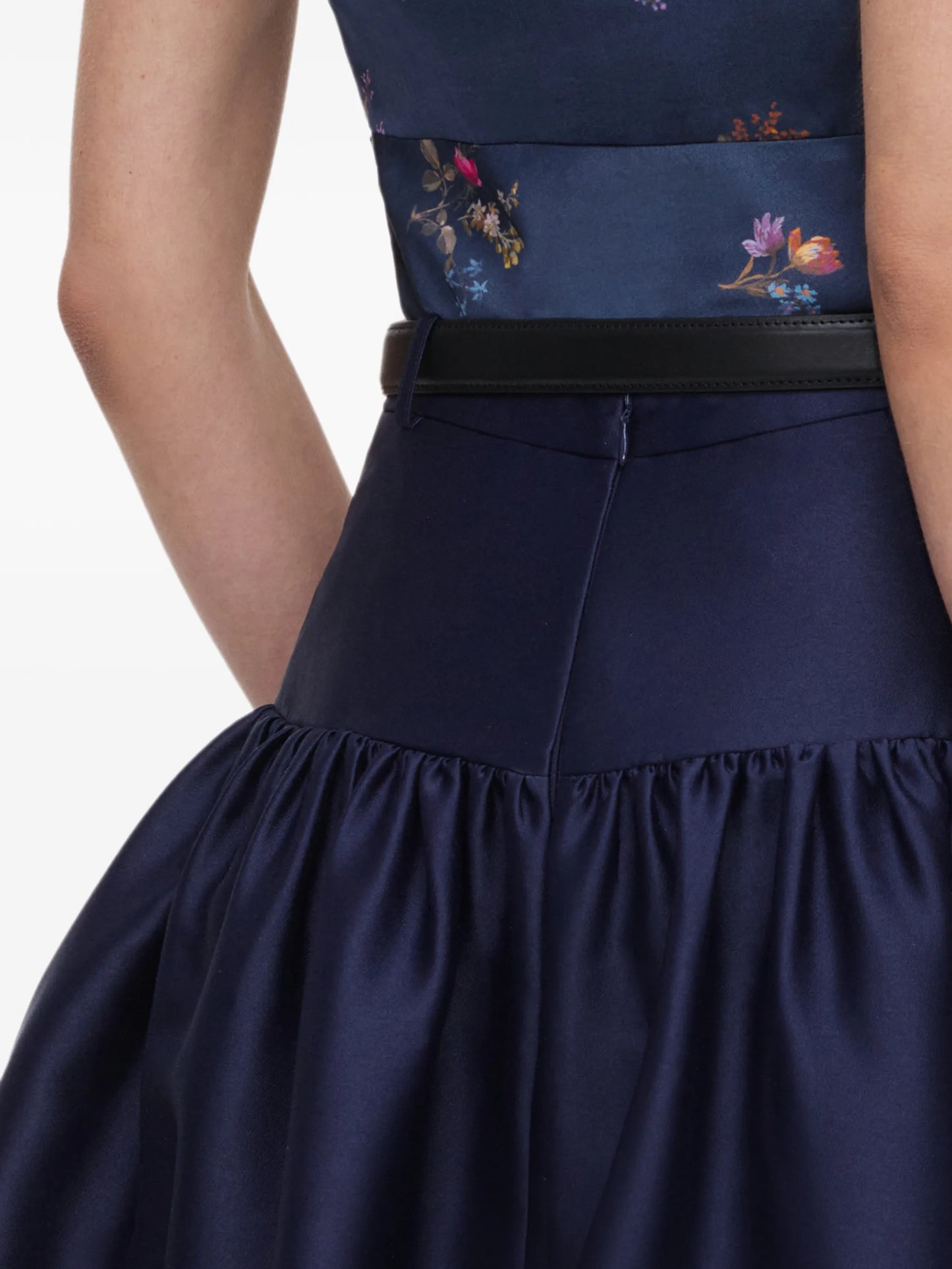 navy taffeta midi skirt