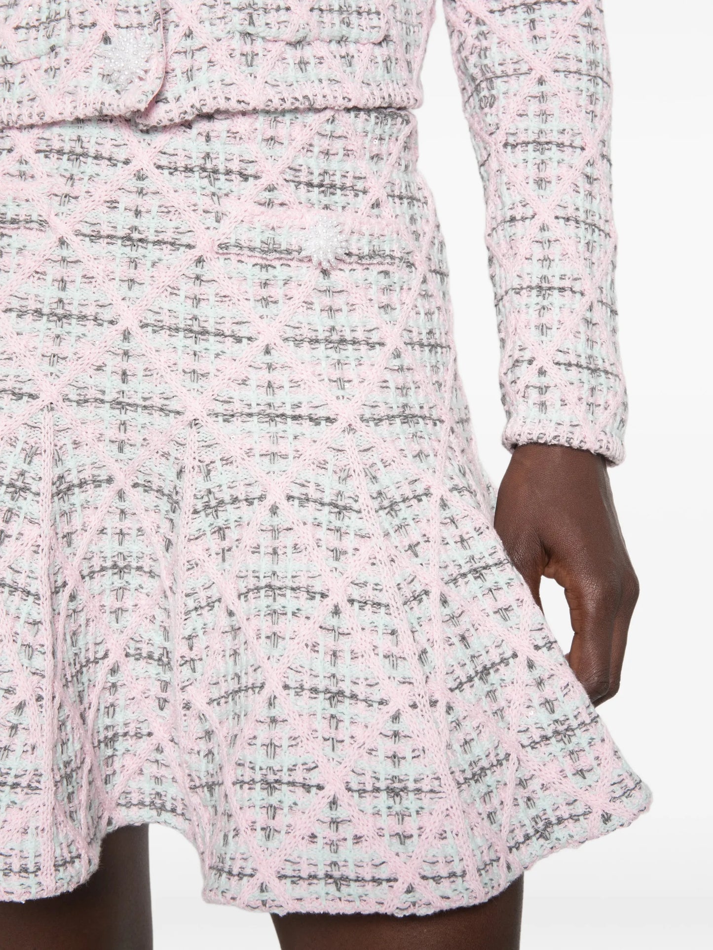 check-knit flared mini skirt