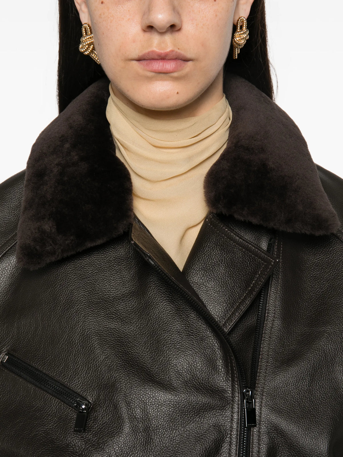 shearling-collar leather jacket