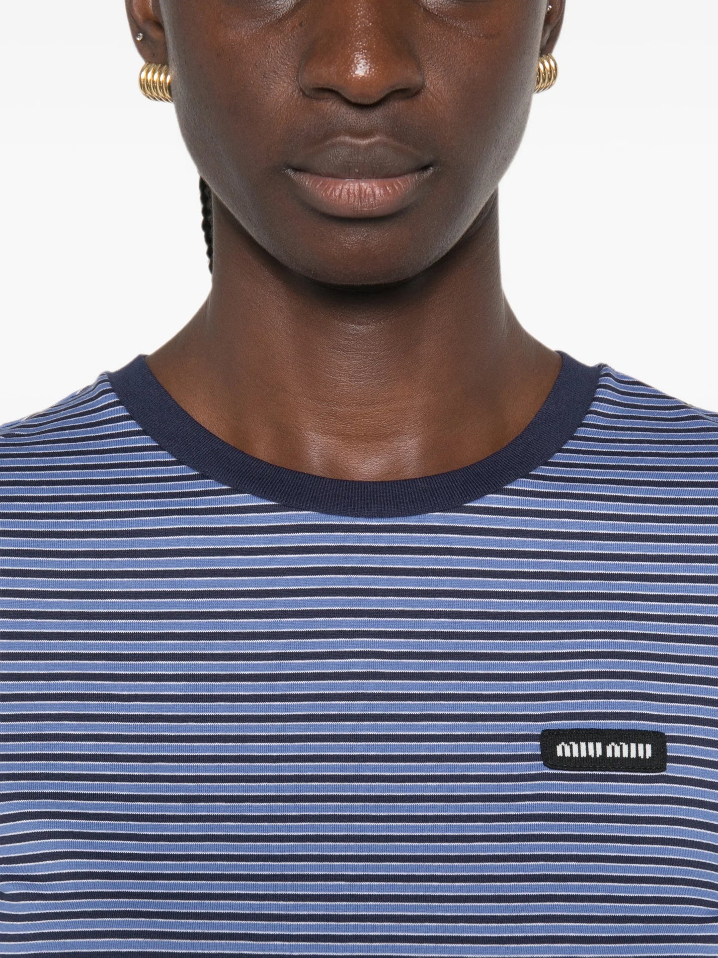 striped-pattern logo-patch mini dress