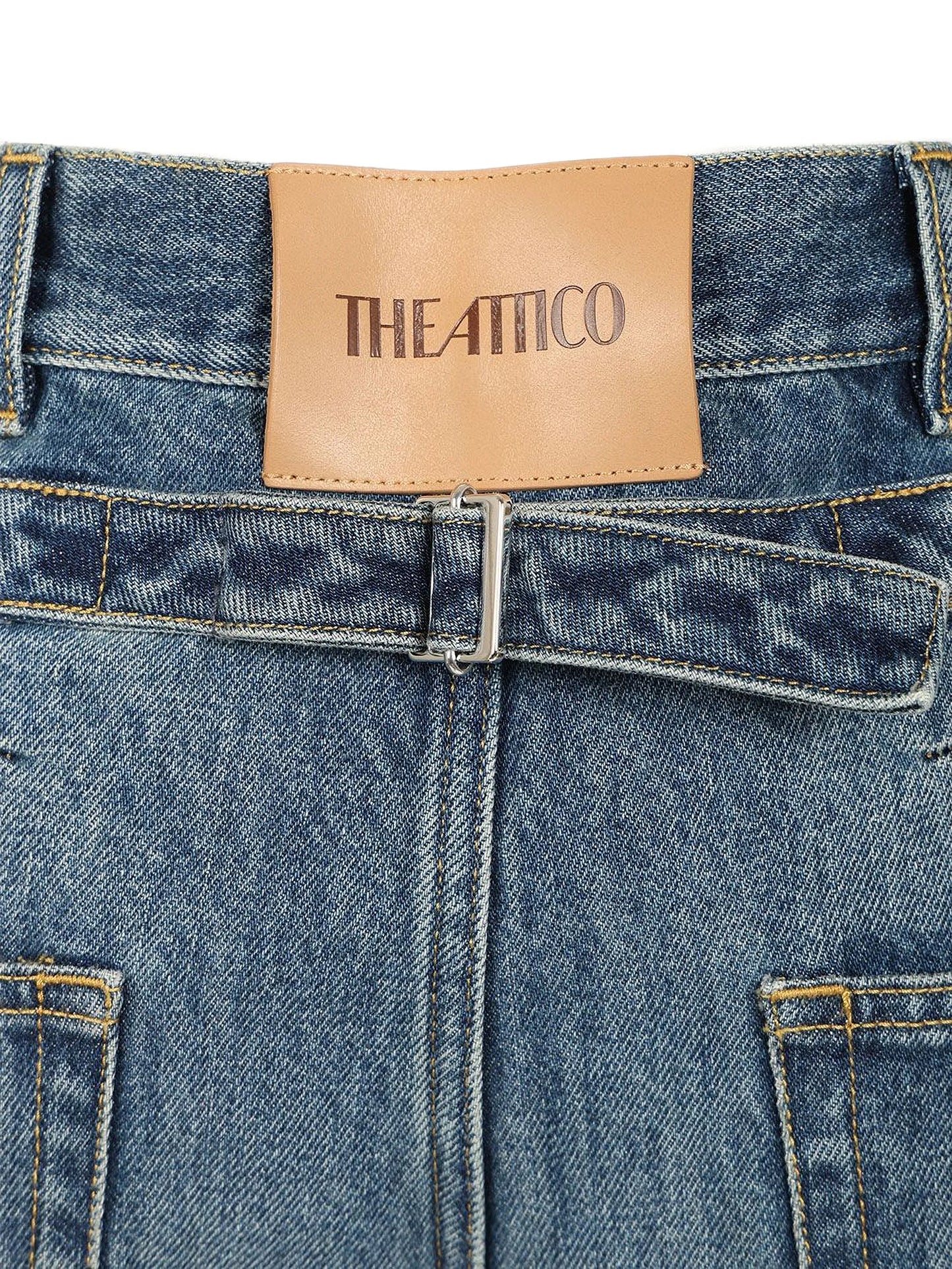 buckle-strap barrel-leg jeans