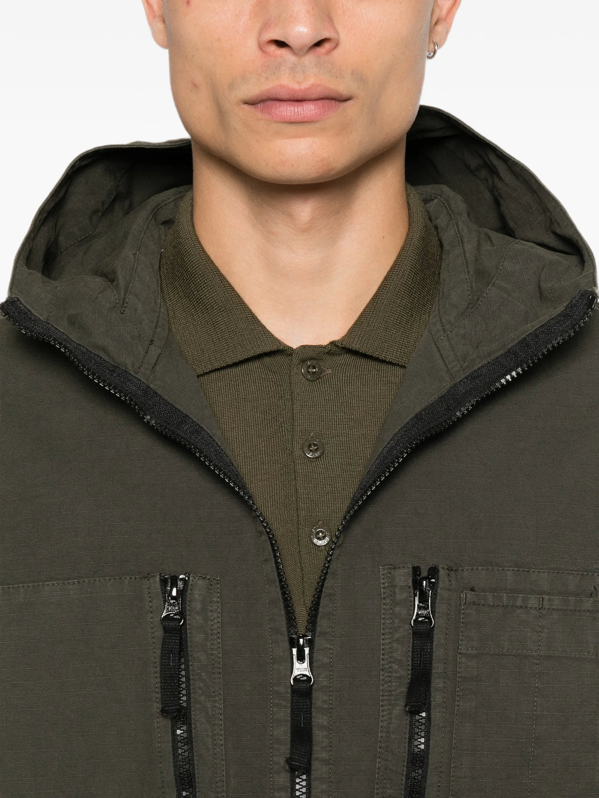 1200011 organic cotton ripstop comfort-fit hooded overshirt with zip pockets