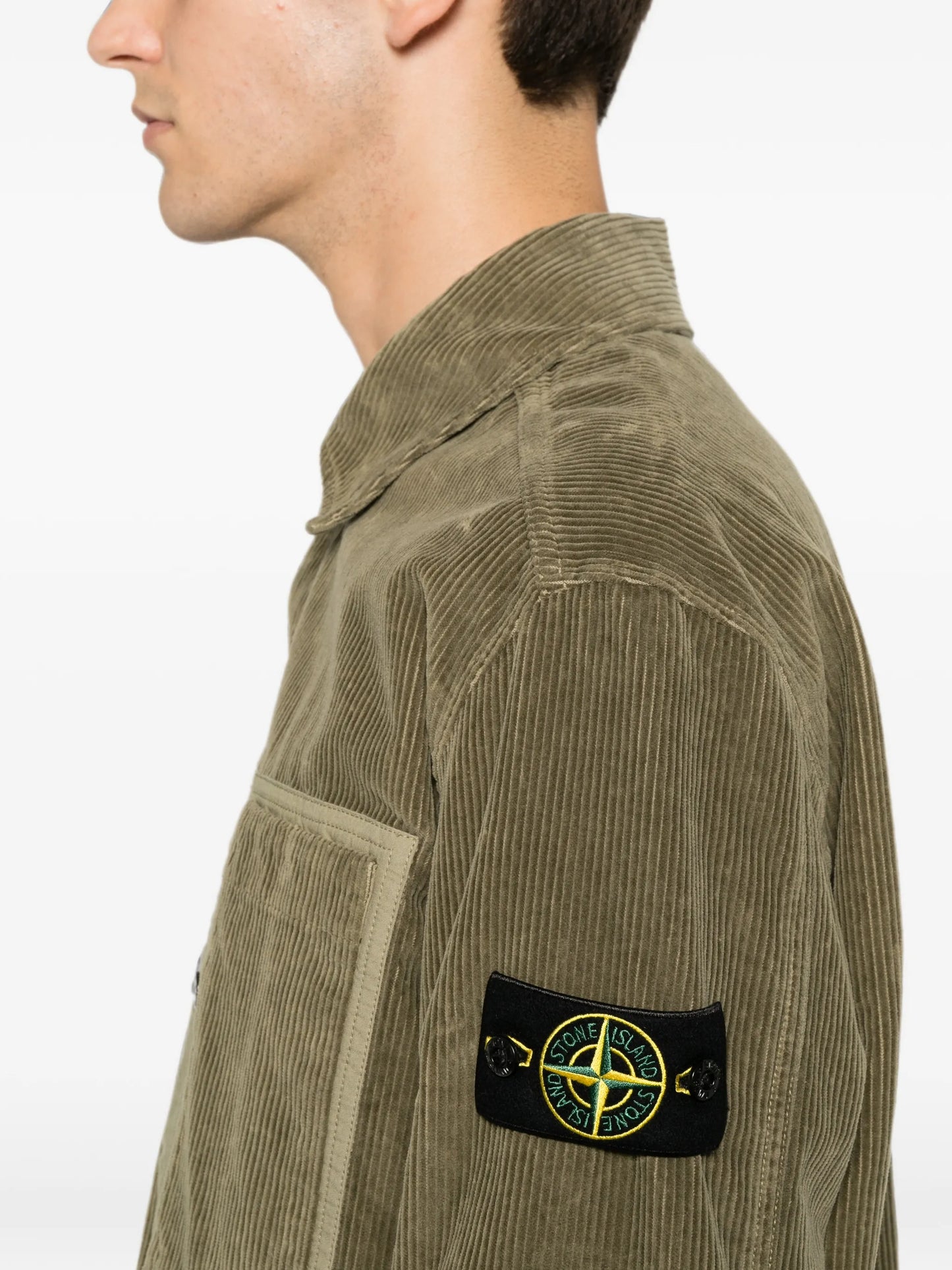 corduroy-texture chest-pocket shirt