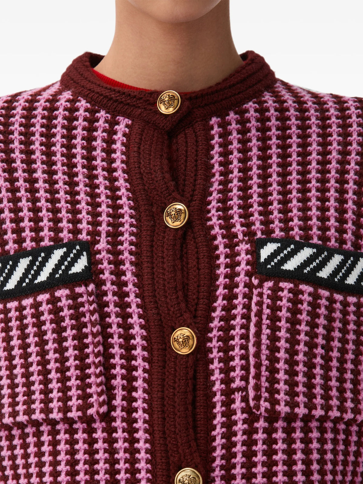 wool crochet-stitch knit cardigan