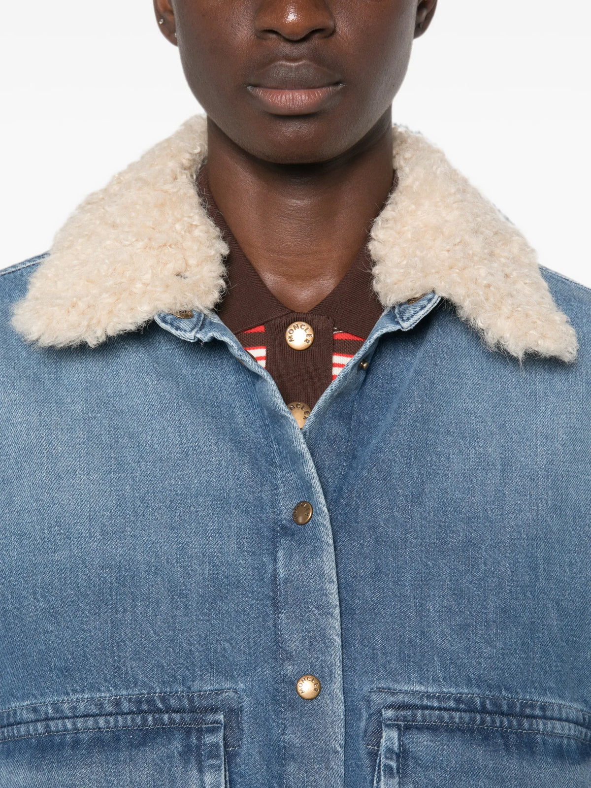 teddy trim denim shirt