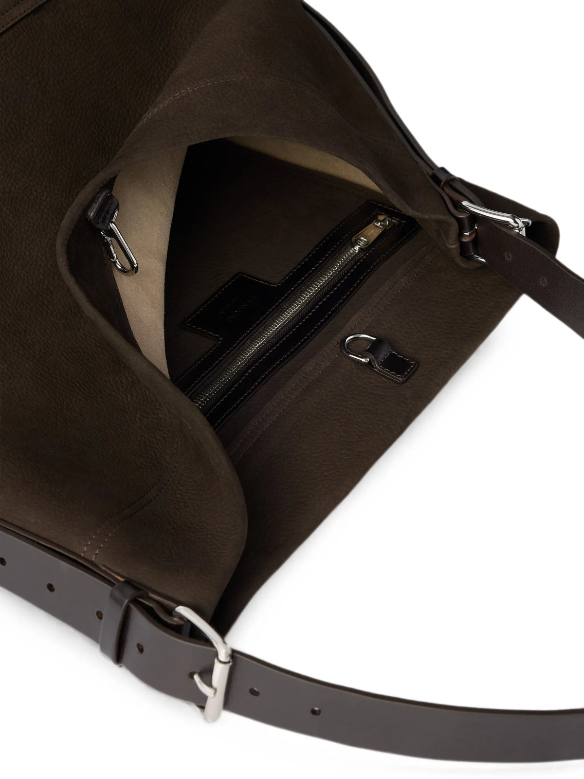 Belted tote bag in alpaca nubuck