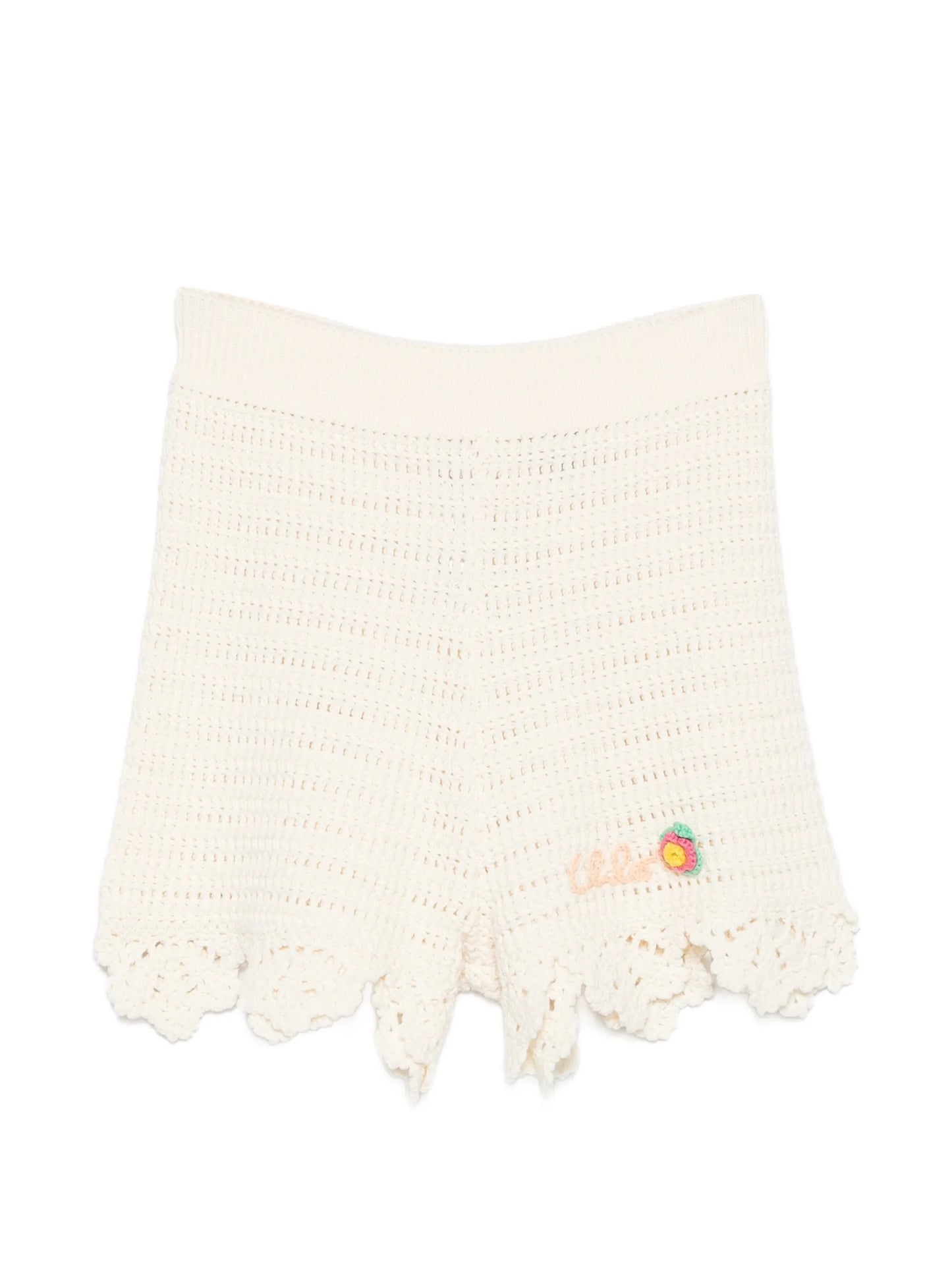 crochet-knit scalloped-edge shorts