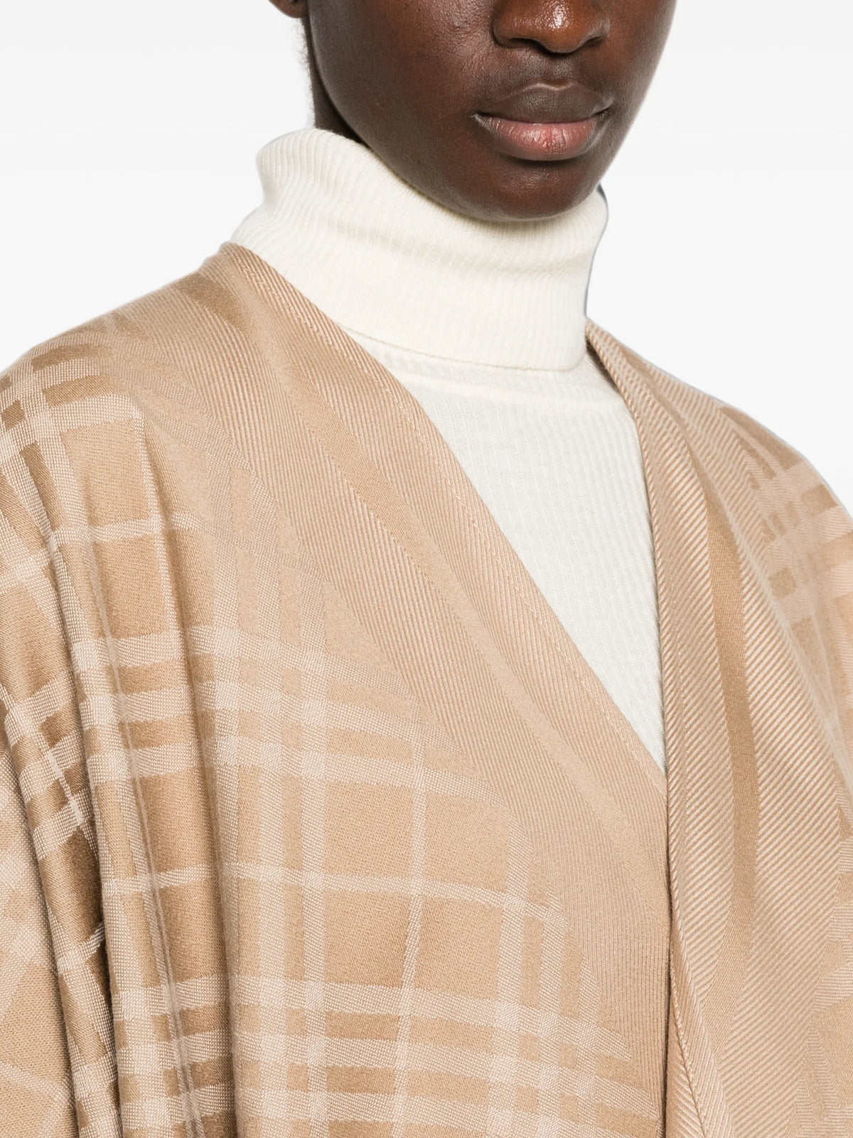 Check wool cashmere cape