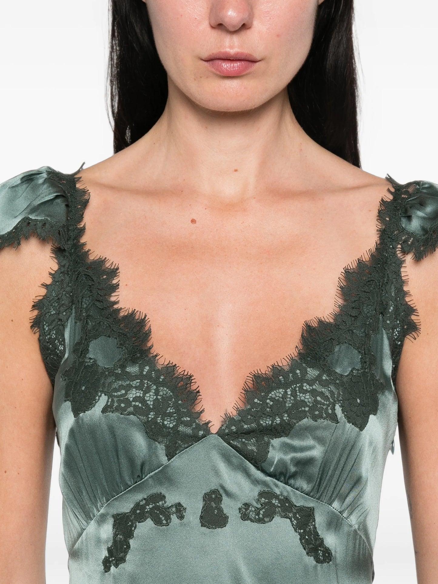 Fiona lace-trim satin midi dress