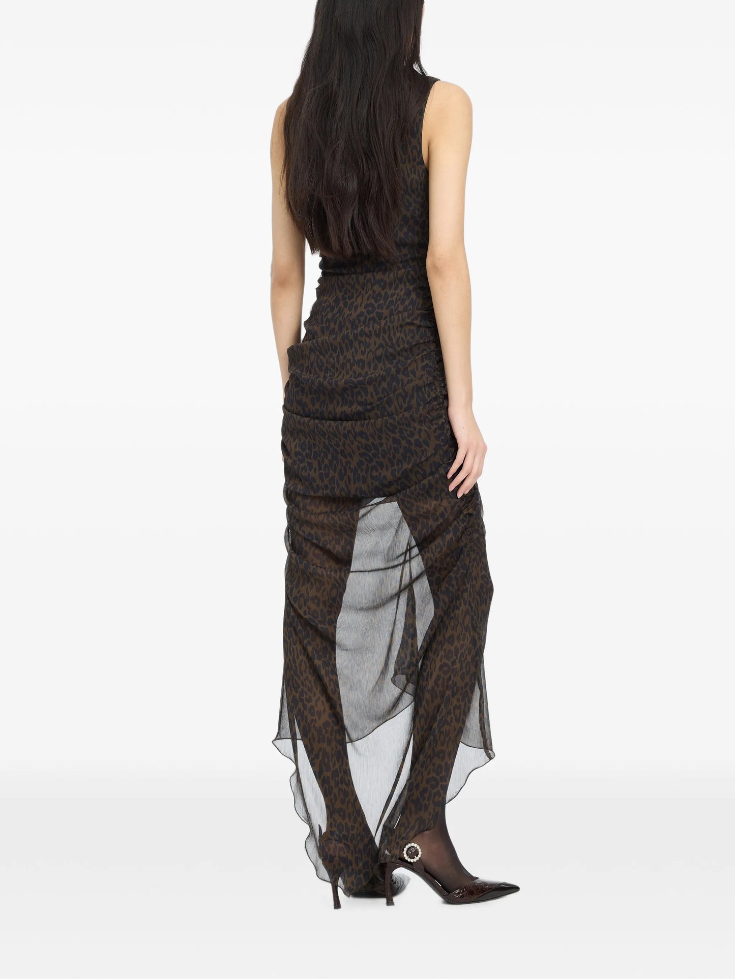 ruched midi leopard dress brown