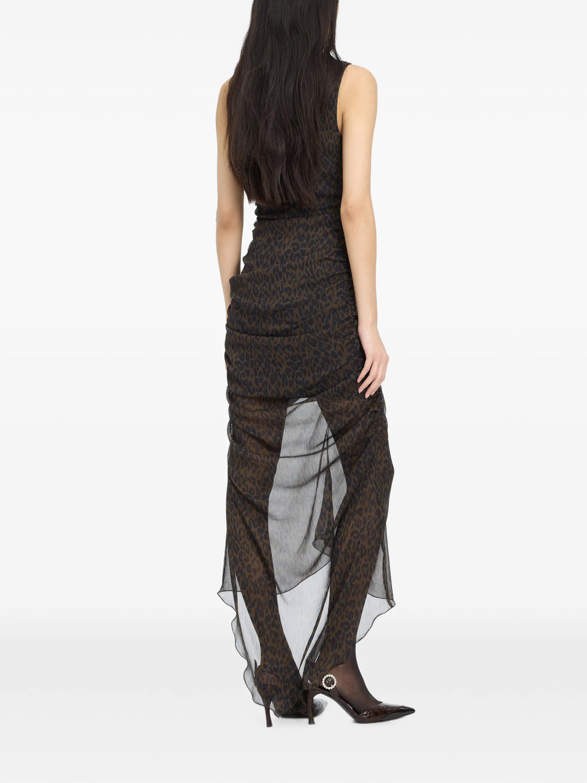 ruched midi leopard dress brown