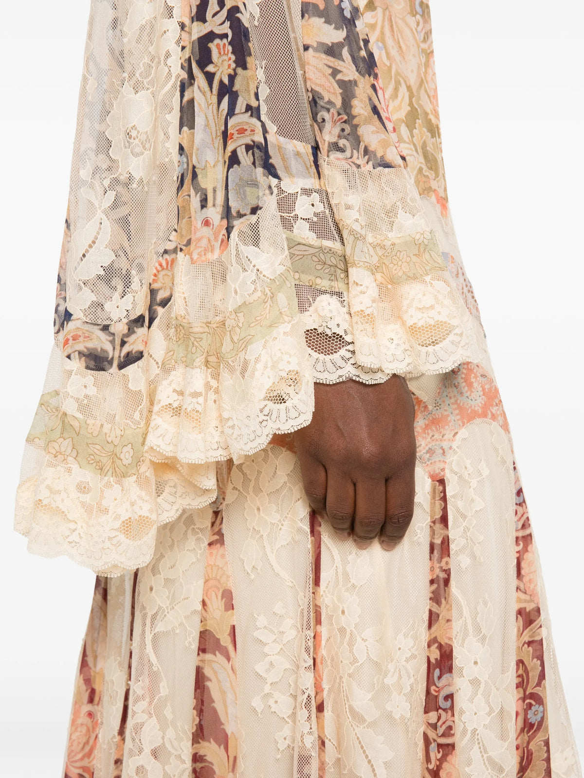 floral-print lace-panelled maxi dress