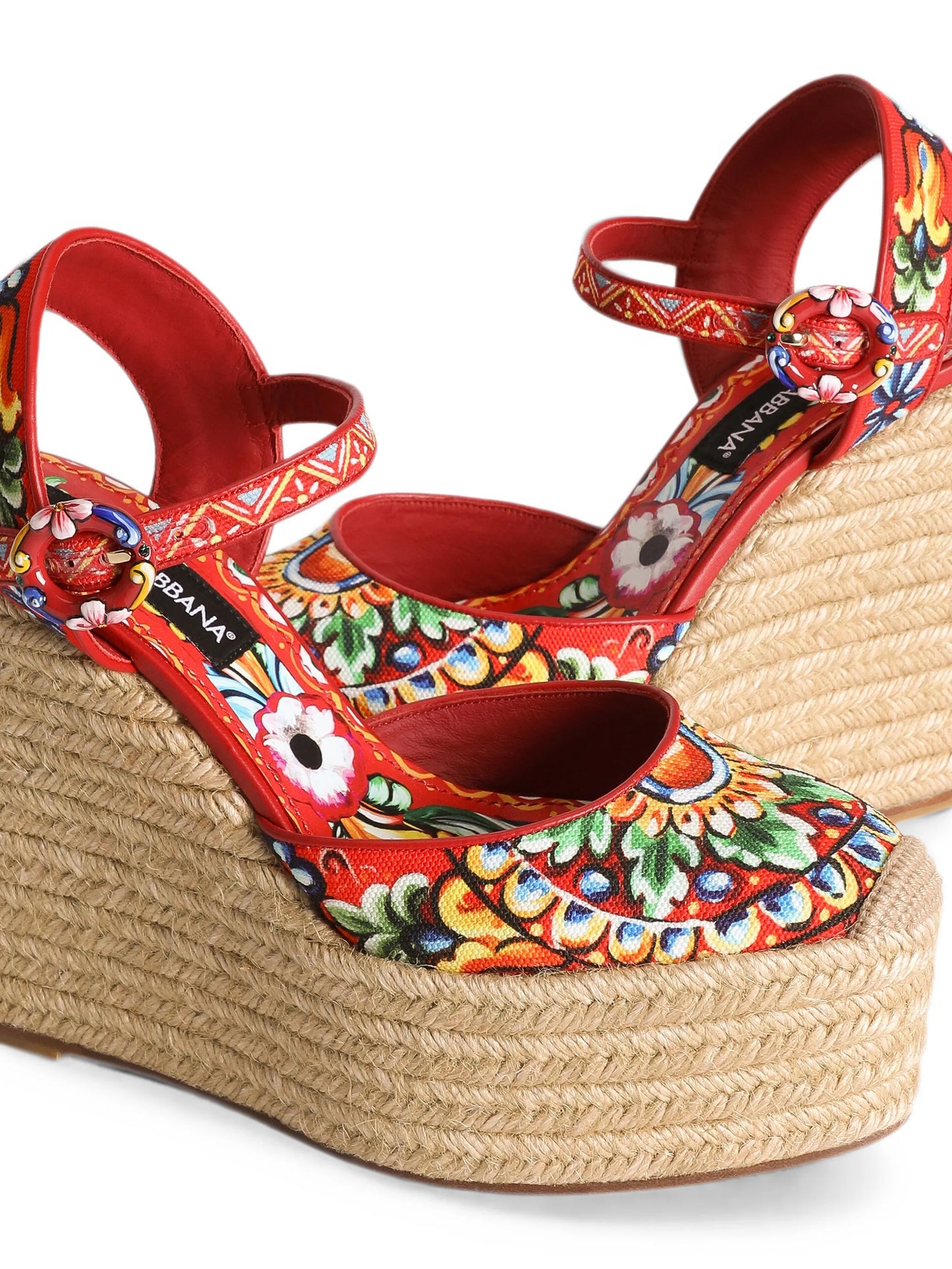 Carretto-print canvas wedge sandals