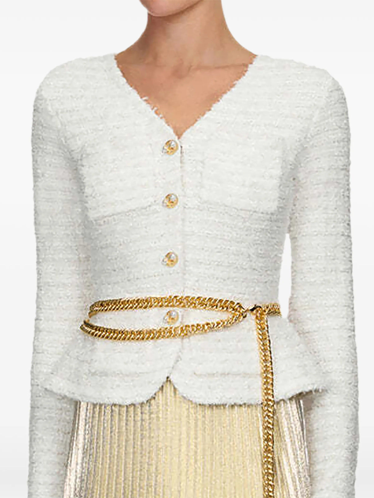 textured-knit metallic-chiffon maxi dress