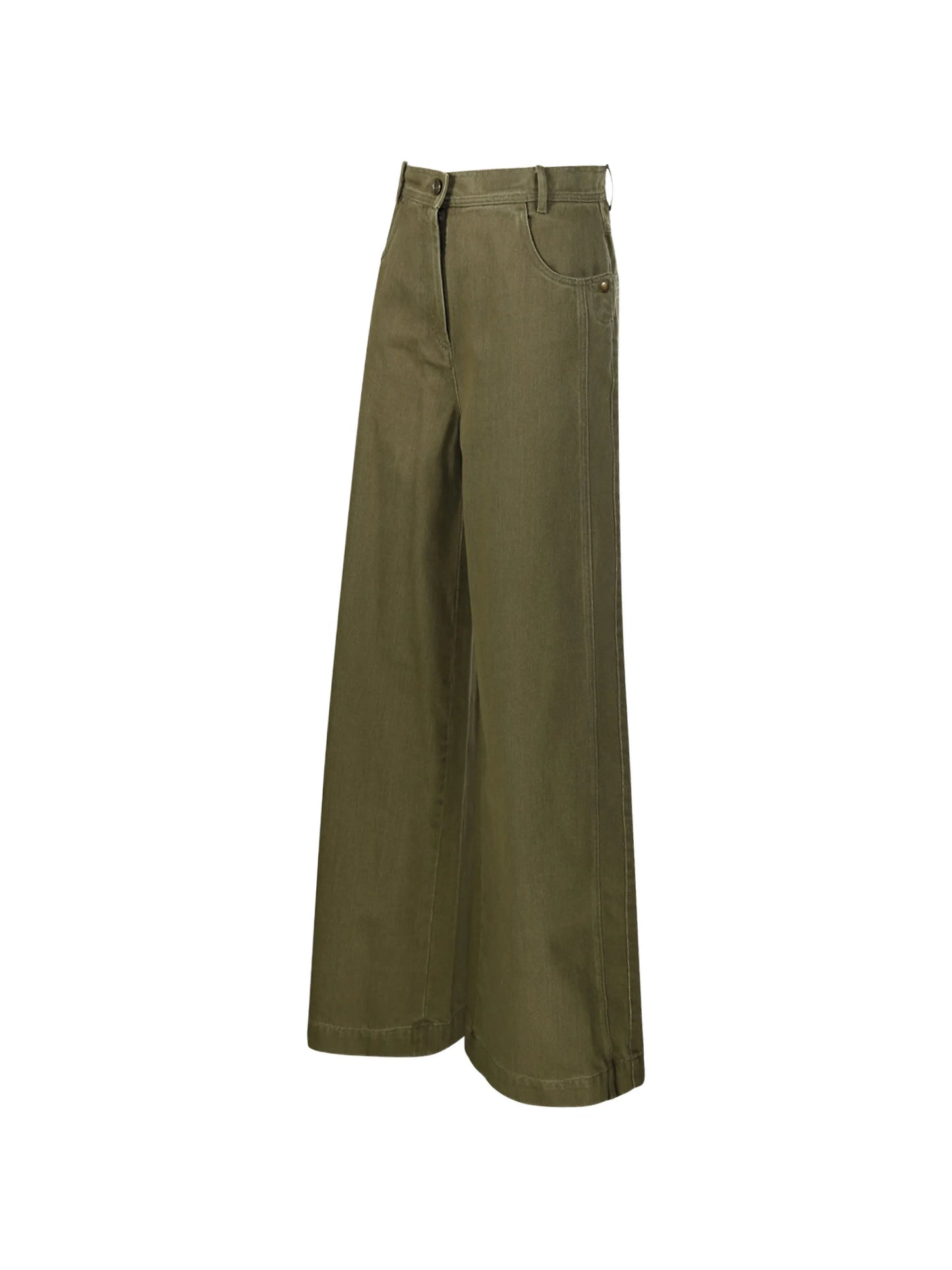 coated cotton bull denim trousers - kaki