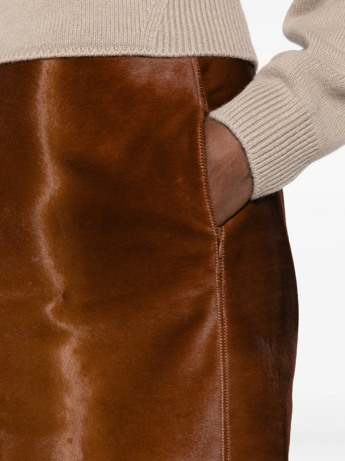 pony-hair pencil midi skirt
