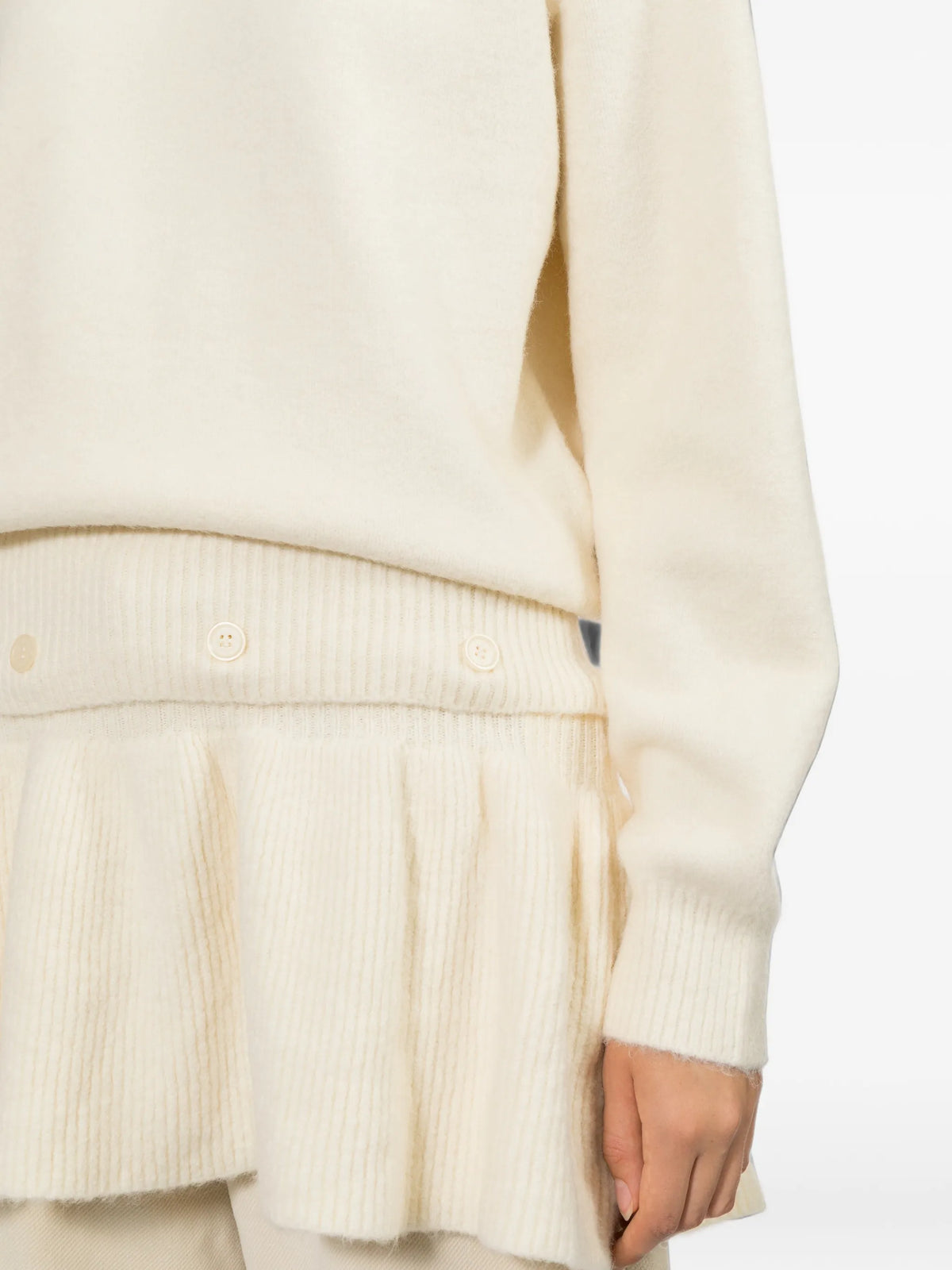 ruffled-trim ribbed-knit sweater