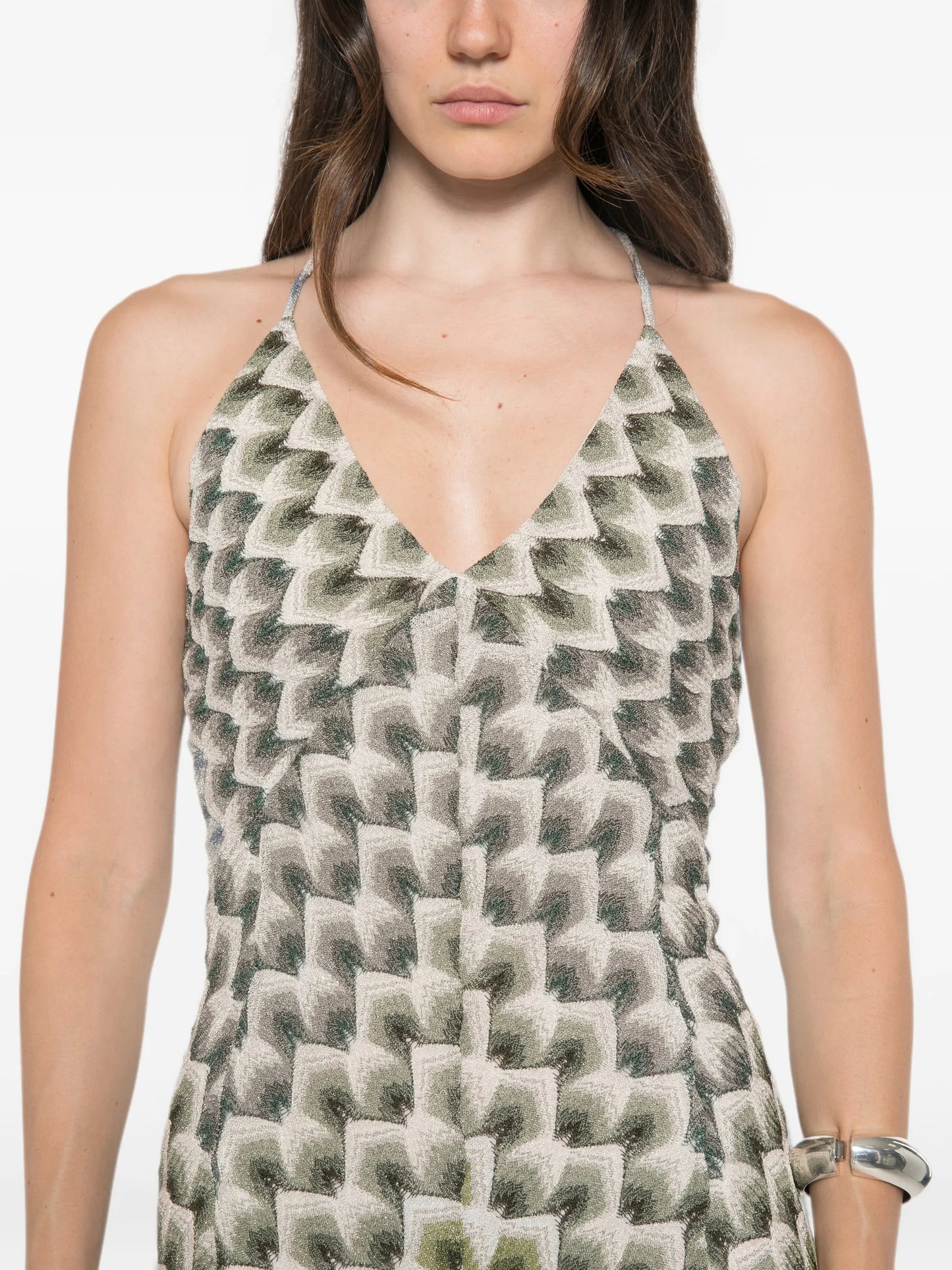 geometric-print halterneck maxi dress