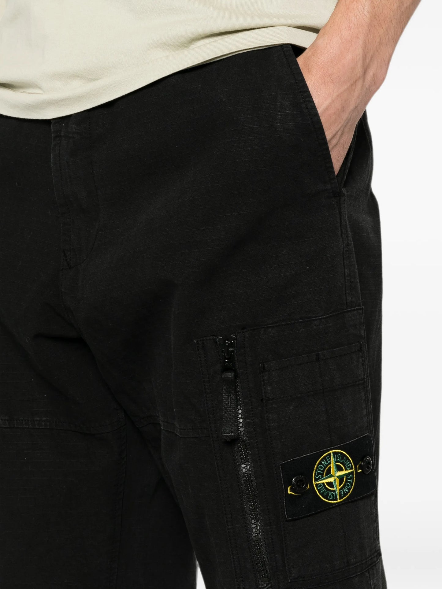 3100015 organic cotton ripstop loose-fit cargo trousers with zip and snap pockets