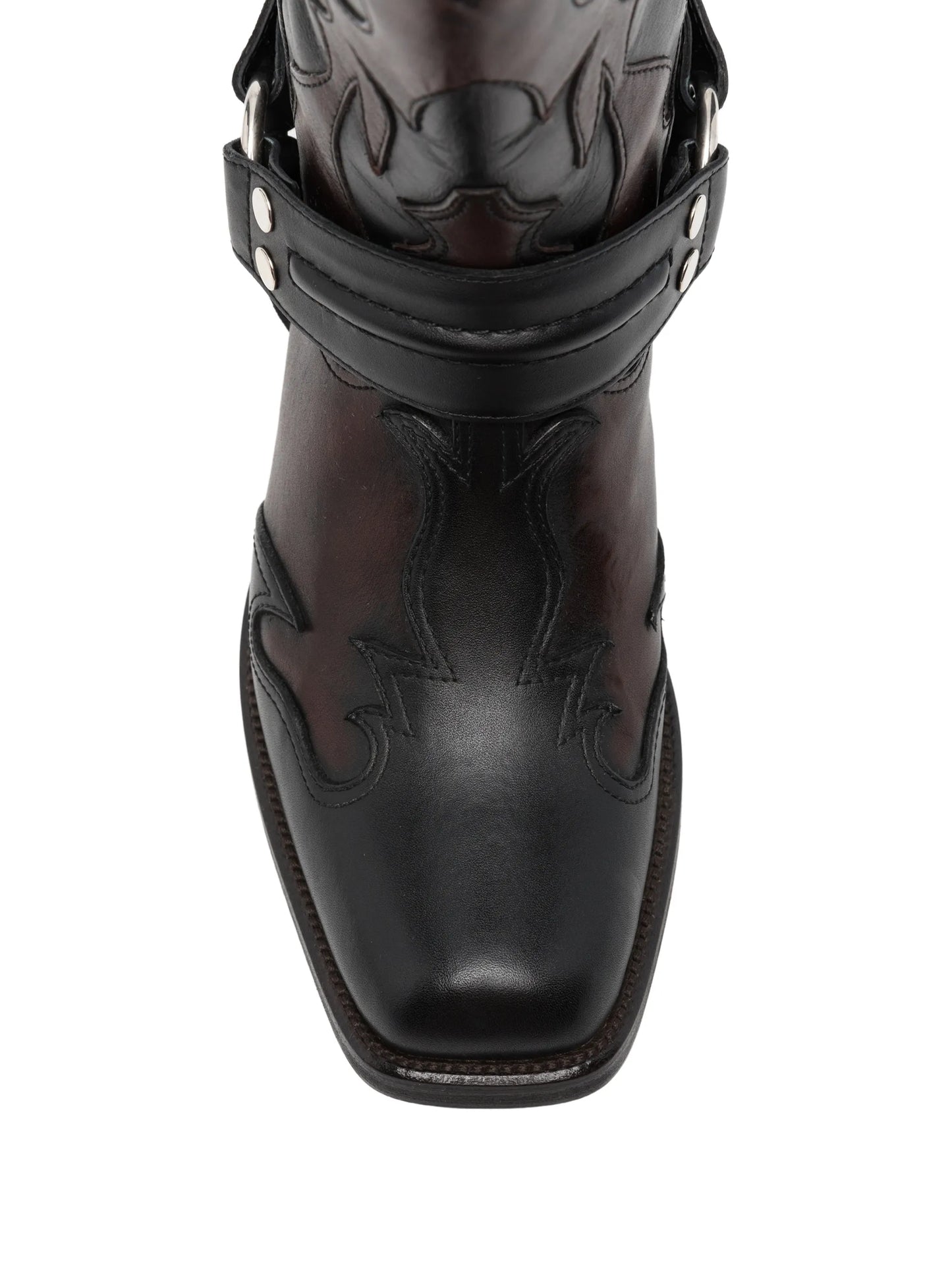 harness-detail embroidered boots