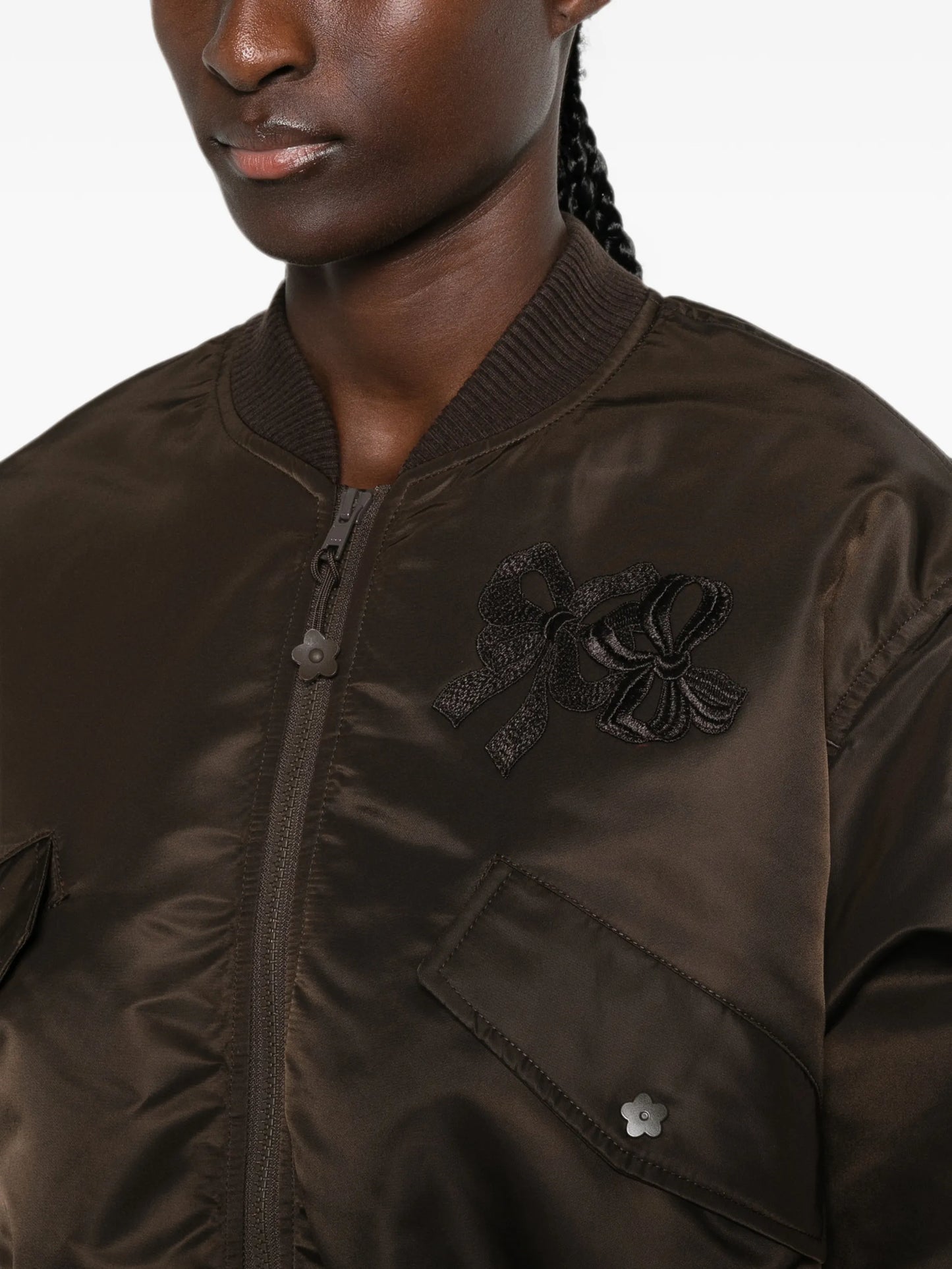 ruched-sleeve cropped bomber jacket