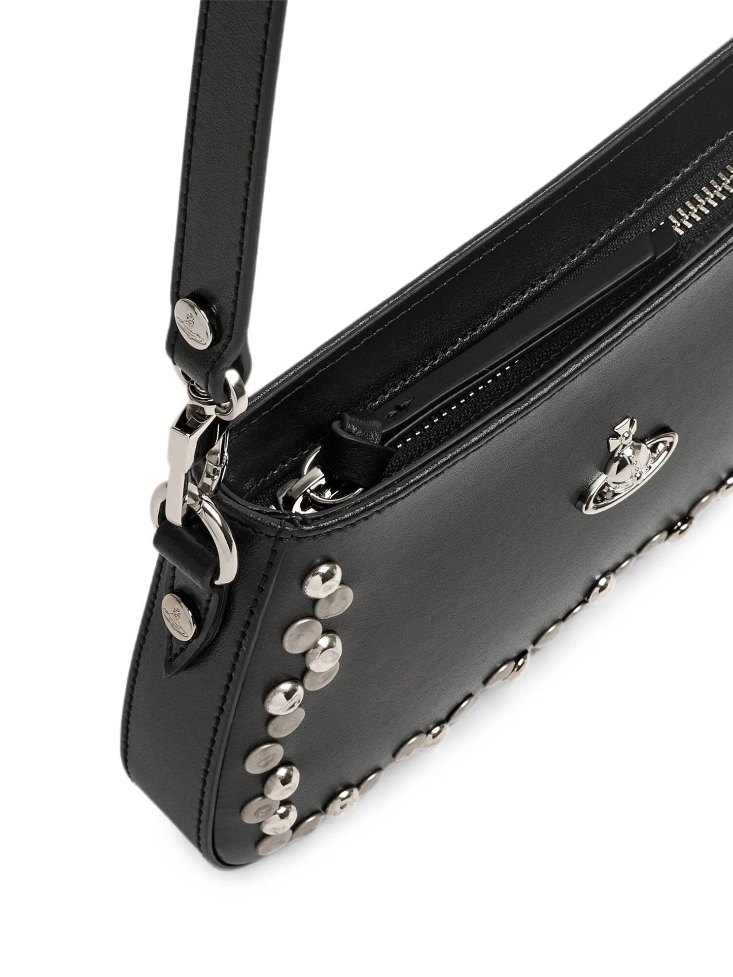 Orb-plaque stud-embellished shoulder bag