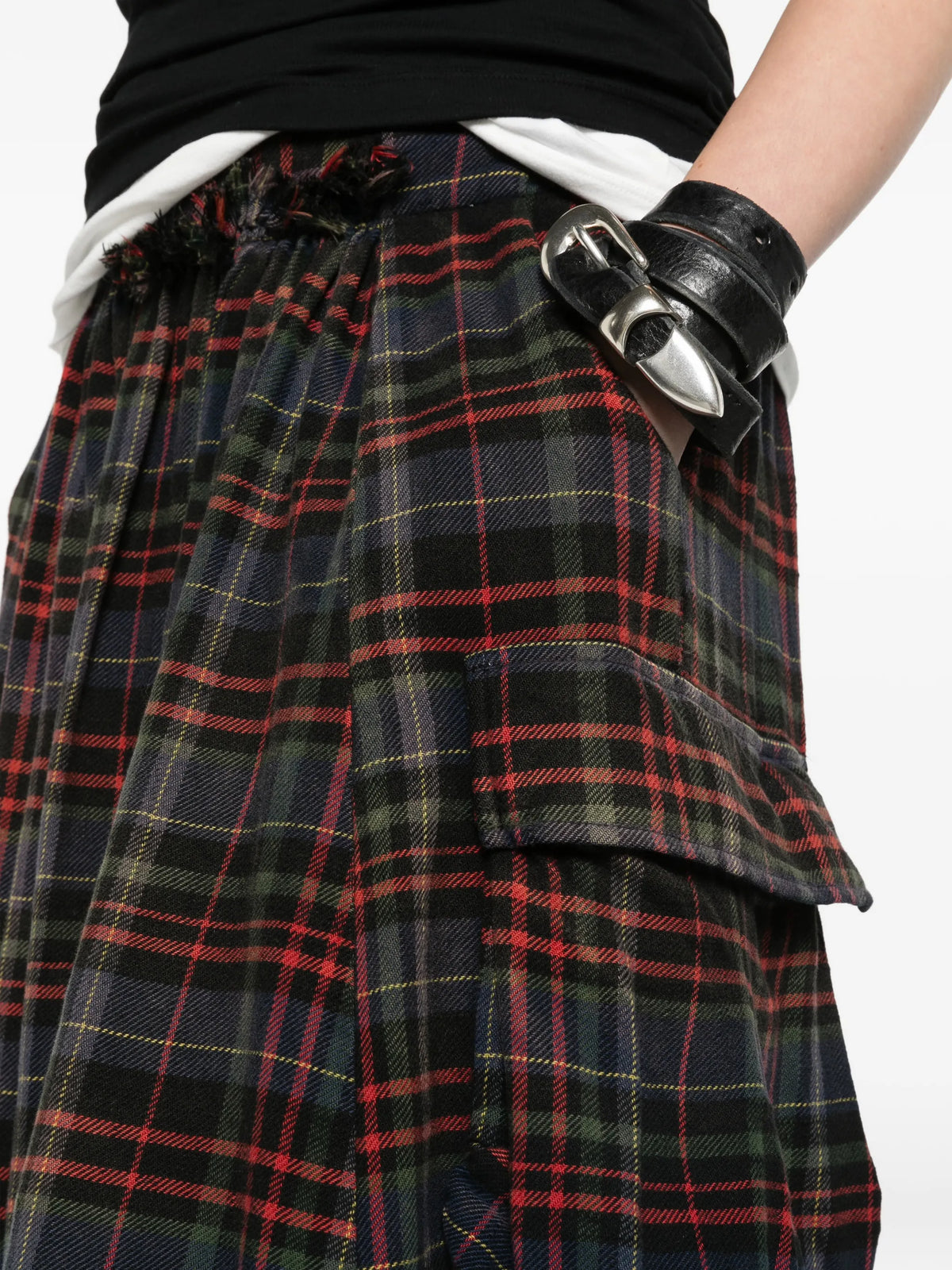 raw-hem gathered cargo skirt
