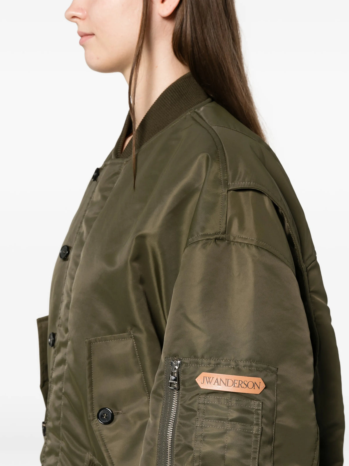 oversized tipped-hem bomber jacket in military green