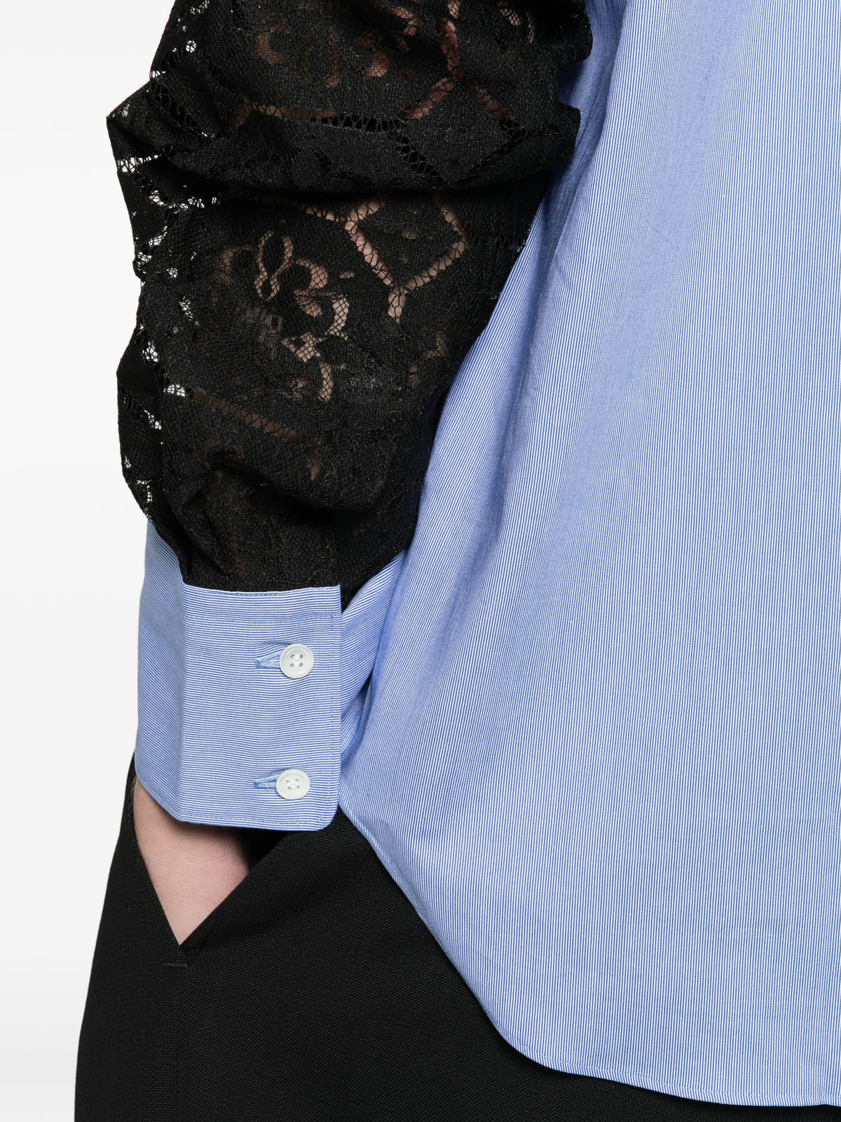 stripe long-sleeve shirt lace panel-detail blue white shirt