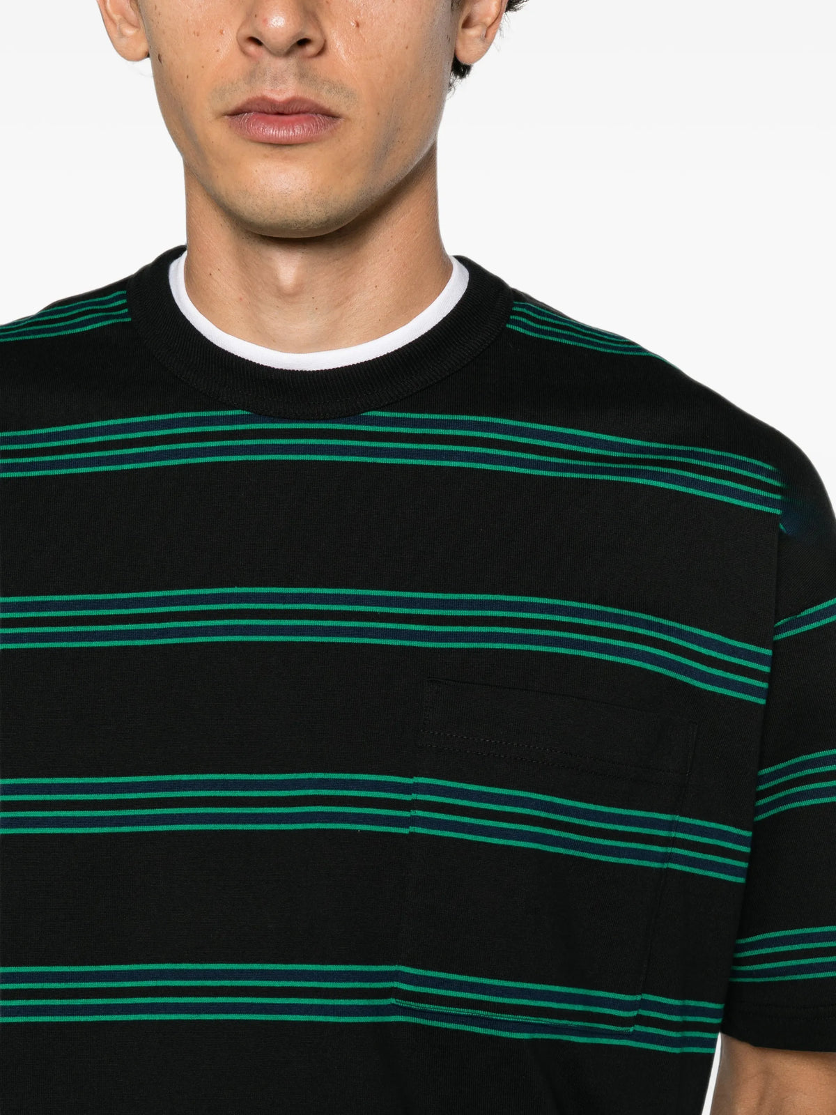 striped-print chest-pocket T-shirt