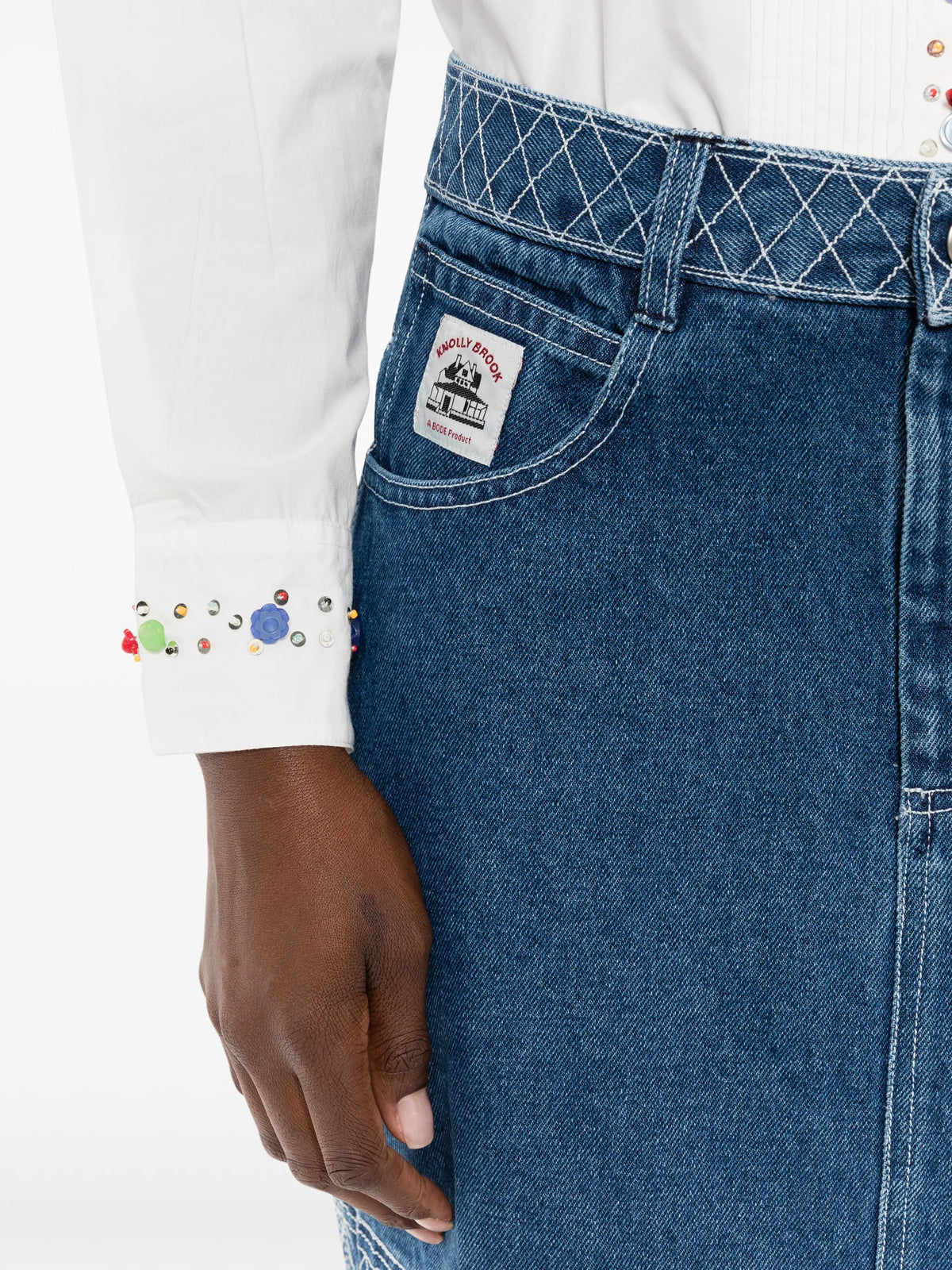 embroidered denim mini skirt