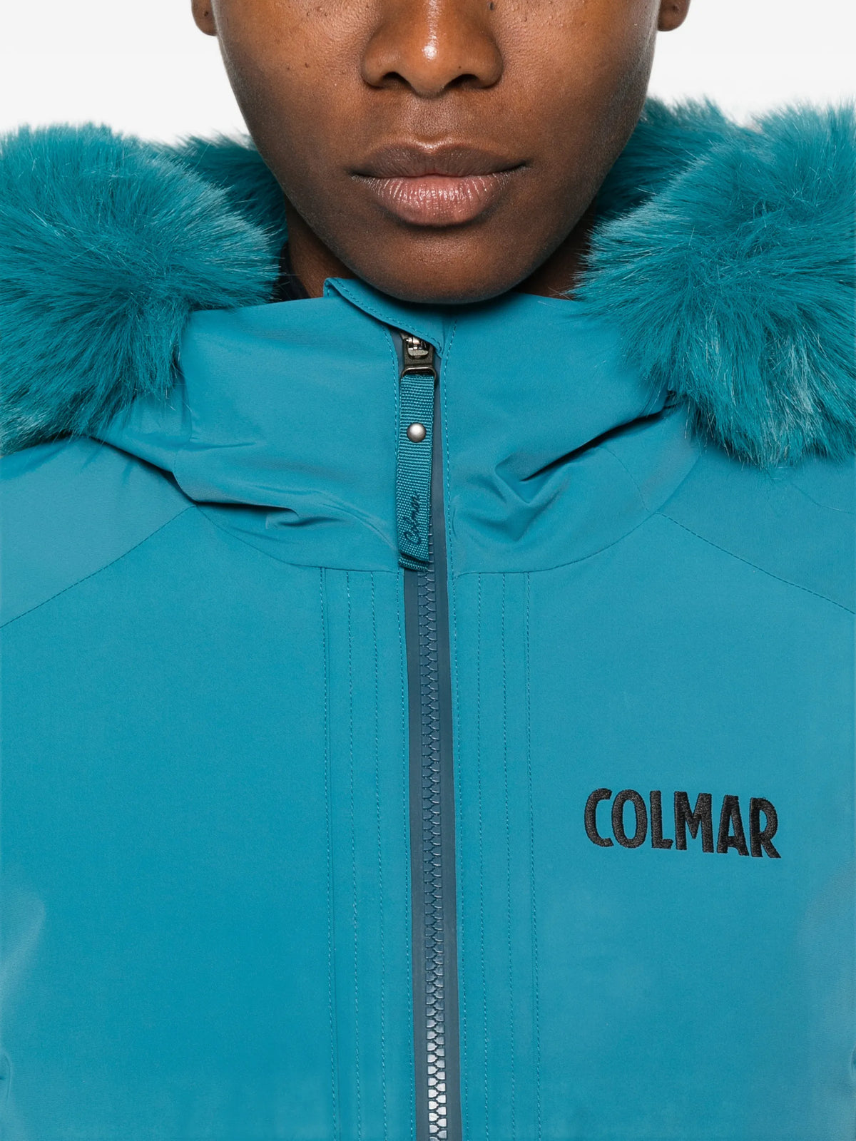 belted faux-fur-trim ski jacket