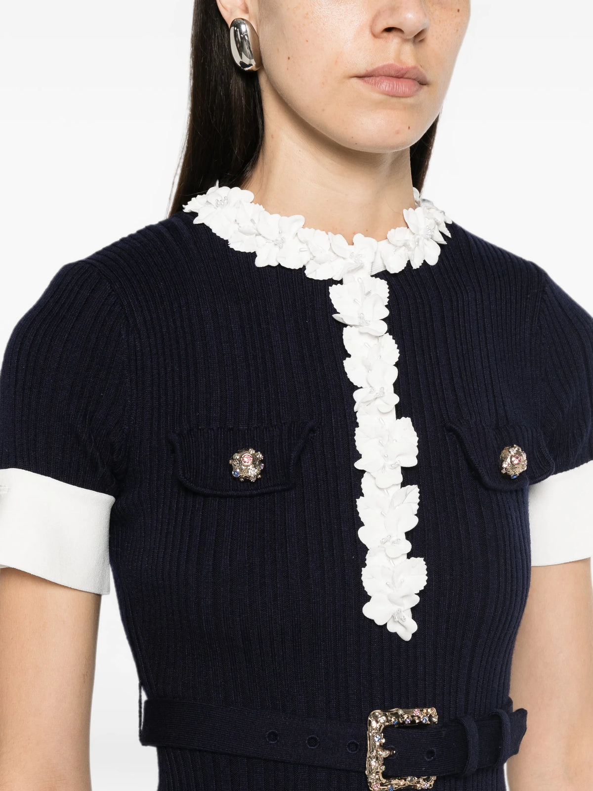 navy rib knit midi dress